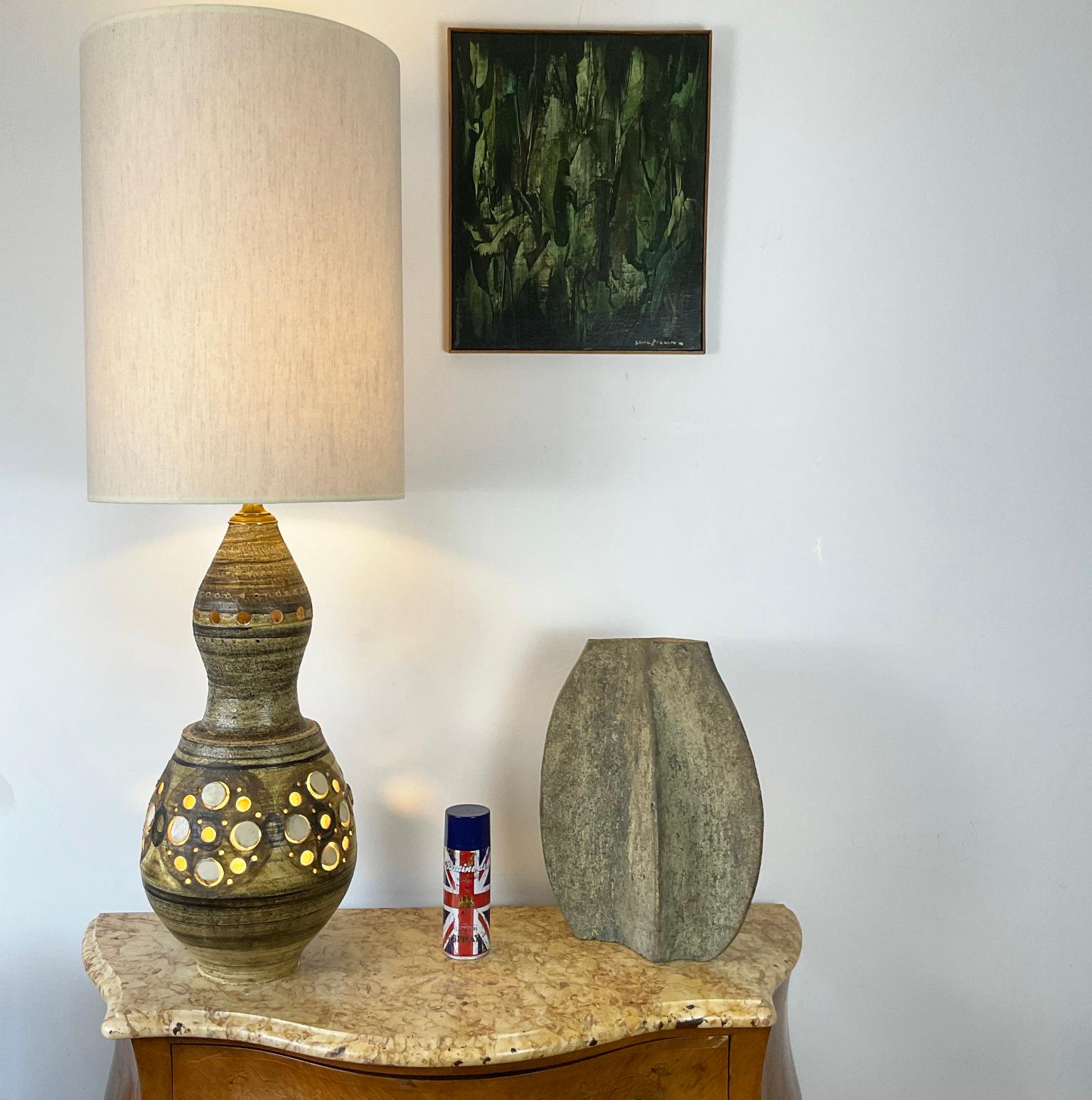 Mid-20th Century 1960s Table Lamp by Georges Pelletier in Hand-Painted Clay For Sale