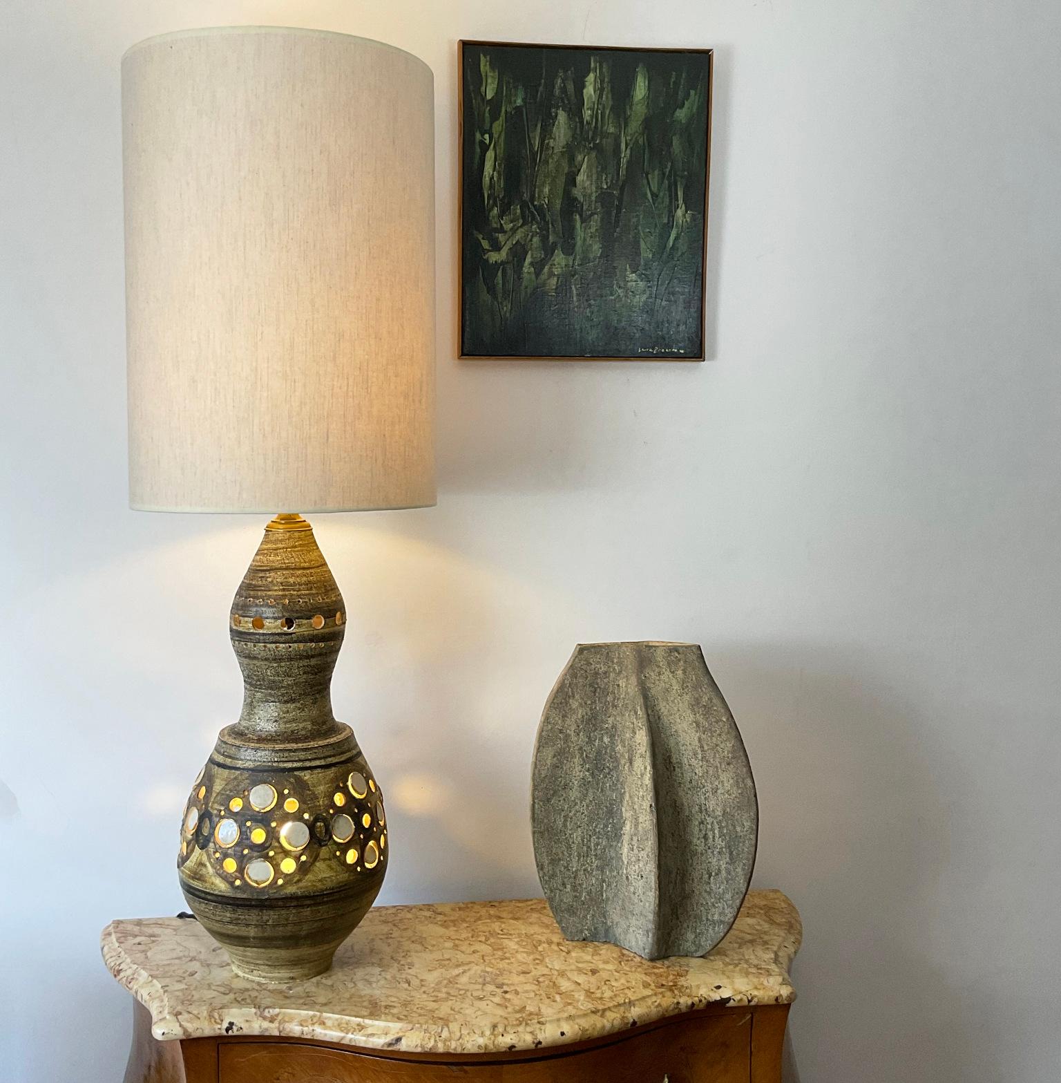 1960s Table Lamp by Georges Pelletier in Hand-Painted Clay For Sale 1