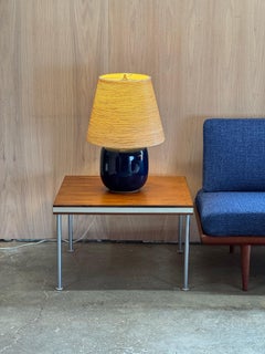 1960s Table Lamp by Lotte & Gunnar Bostlund in blue ceramic and original fibergl