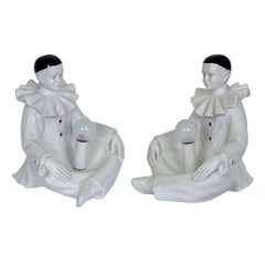 1950s Table Lamp Pierrot figurine Statue Enamelled Ceramics by Nove di Bassano