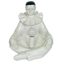 1950s Table Lamp Pierrot figurine Statue Enamelled Ceramics by Nove di Bassano