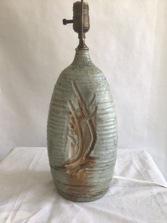 1960s Table Lamp with Hand Carved Wheat Motif