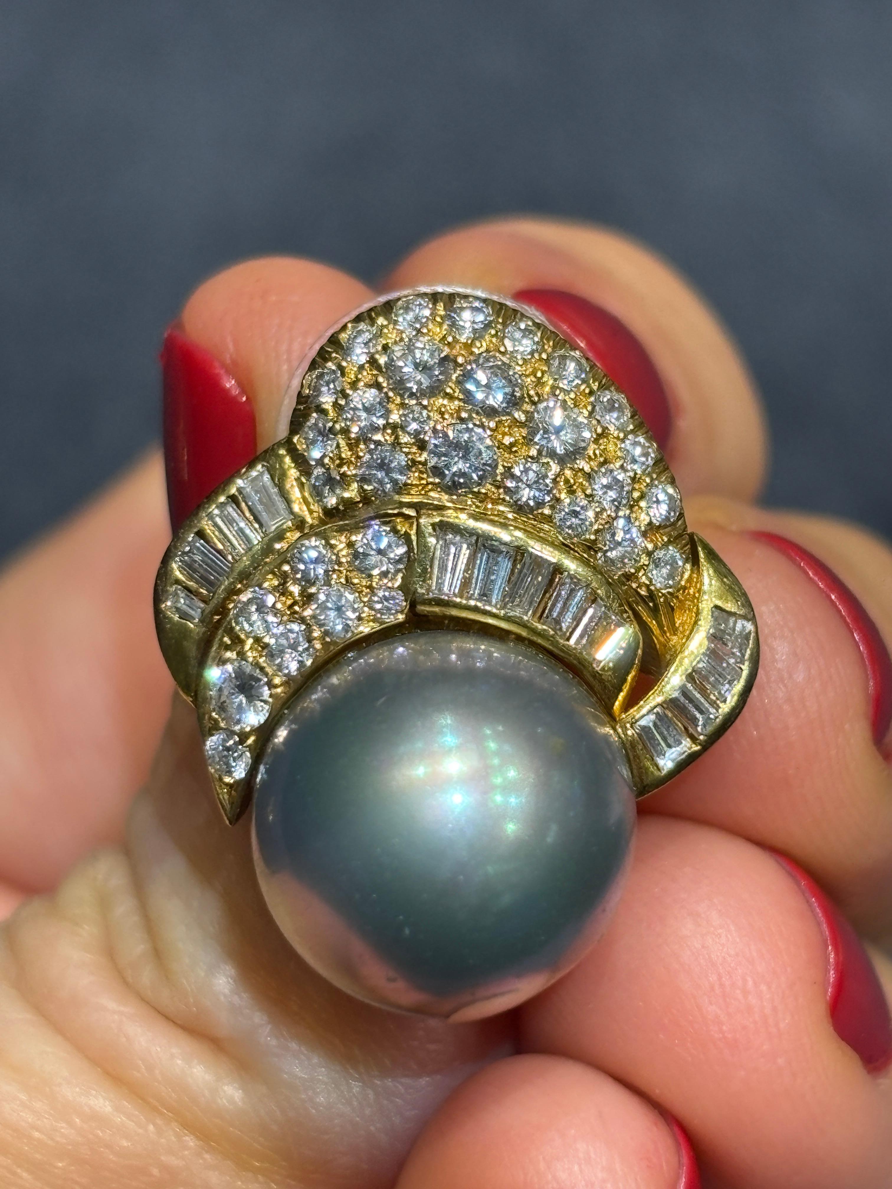 1960s Tahitian pearl and diamond earrings 1