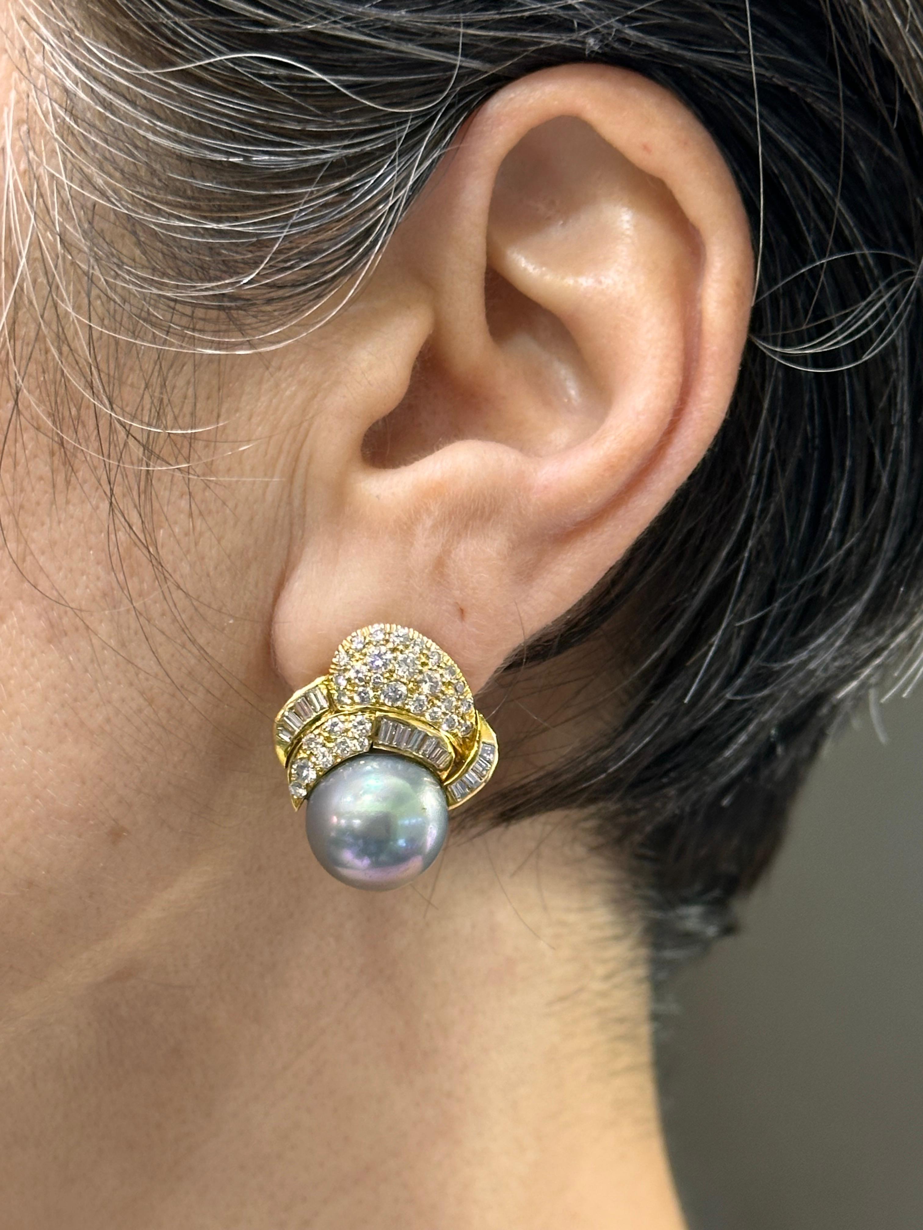 1960s Tahitian pearl and diamond earrings 2