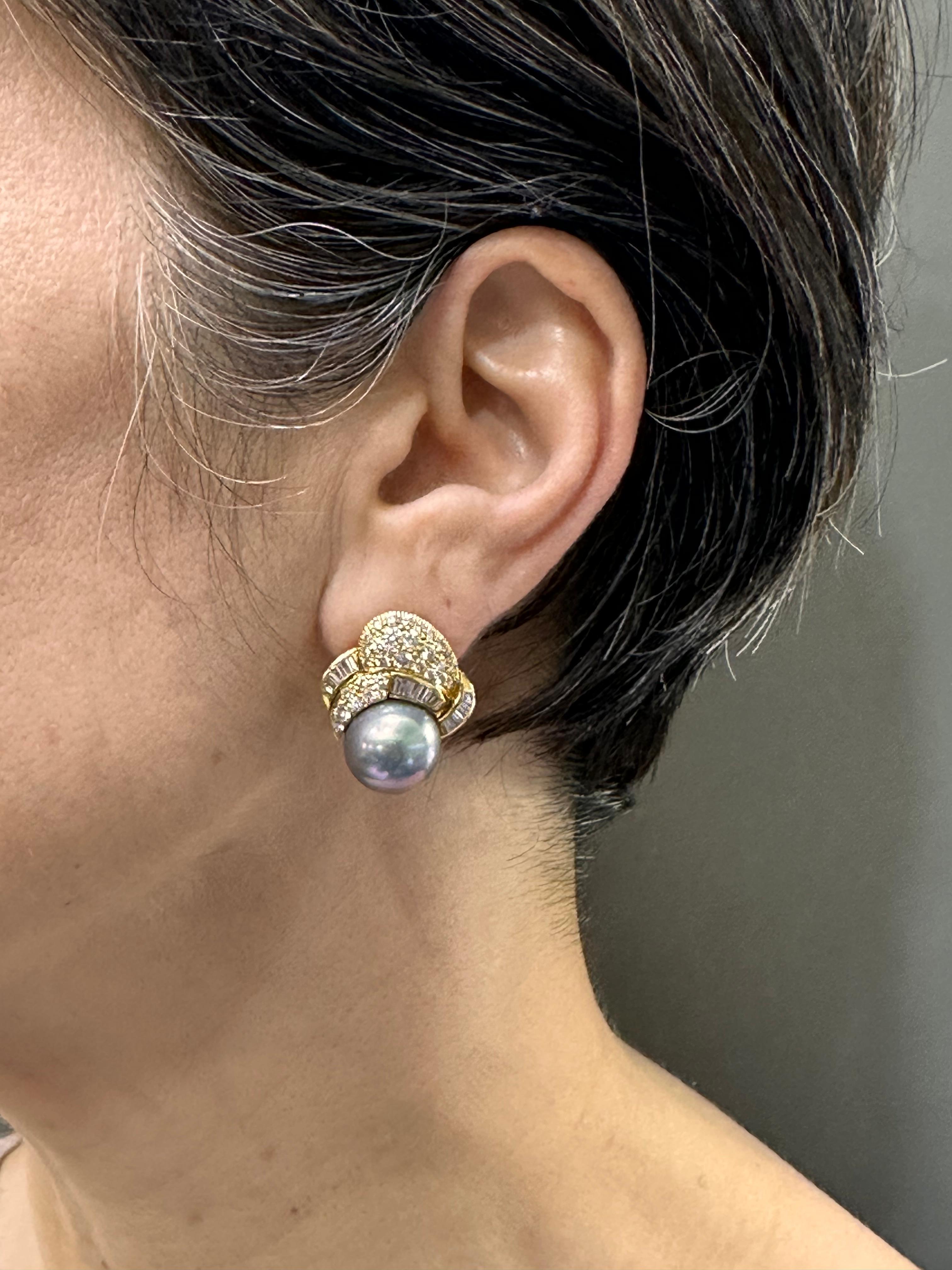 1960s Tahitian pearl and diamond earrings 3