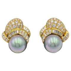 1960s Tahitian pearl and diamond earrings