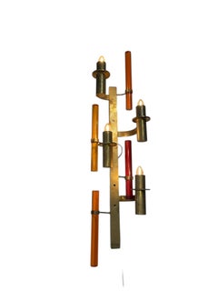 1960's tall brass and lucite sconces