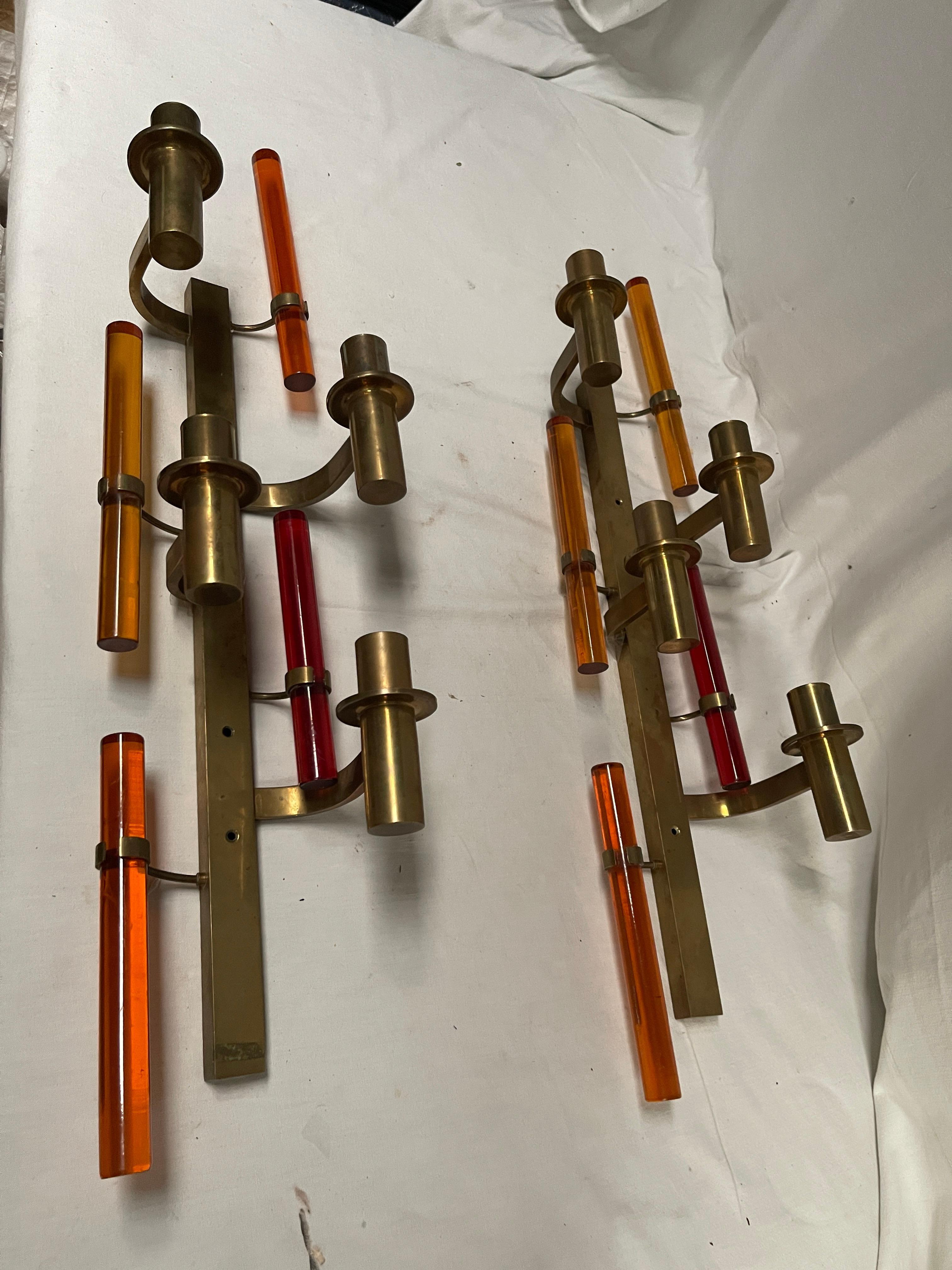 Applique alte in ottone e lucite degli anni '60 In condizioni buone in vendita a Bois-Colombes, FR
