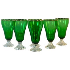 1960s Tall Green and Gold Rim Stems, Set of 6