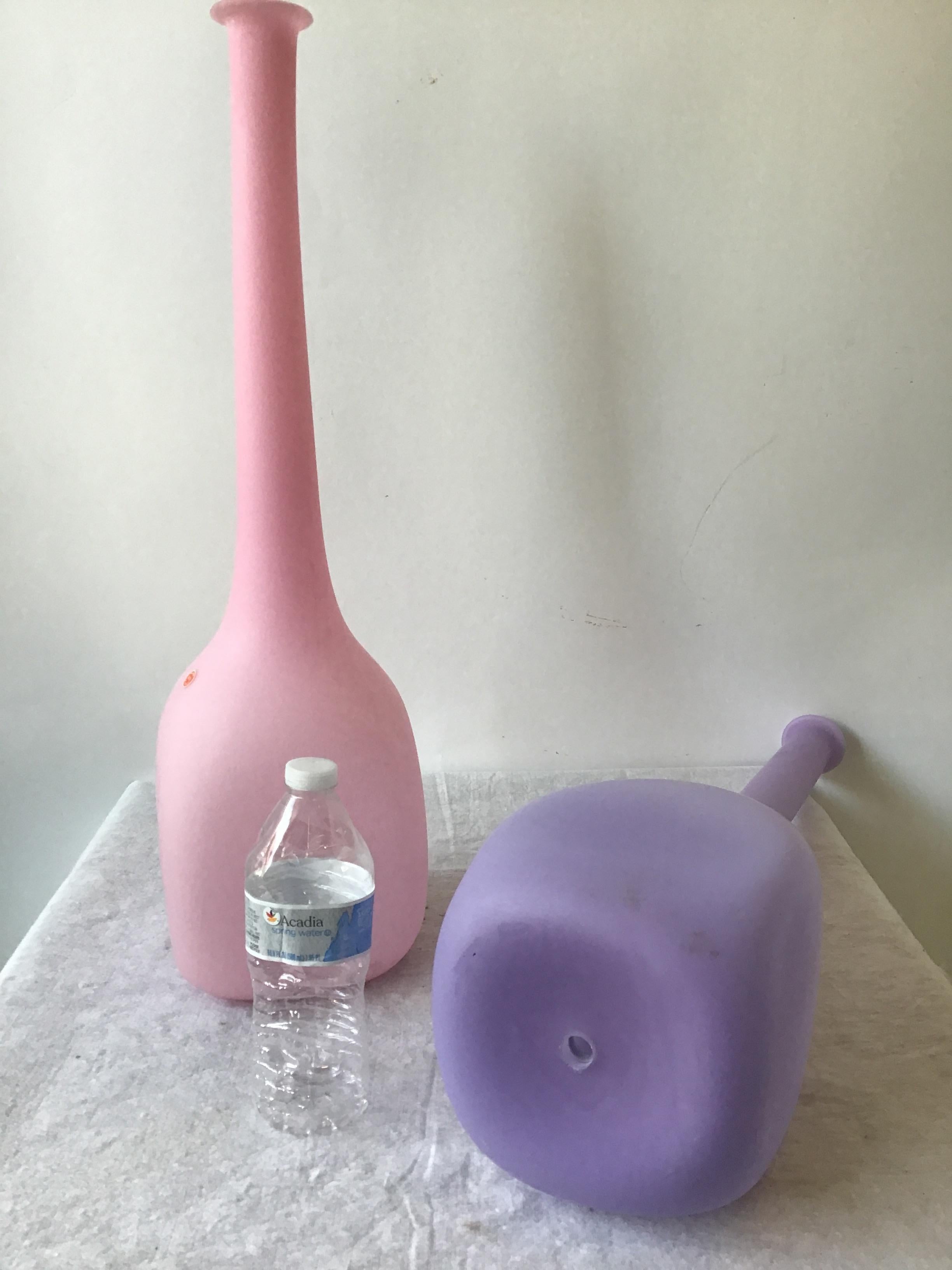 1960s tall pink, or violet Frosted Murano lamp bodies. There are about 20 of these, found in an importers warehouse, from the 1960s, but never been used. Still in the original wrapping.
Lamp bodies need all parts in order to be turned into