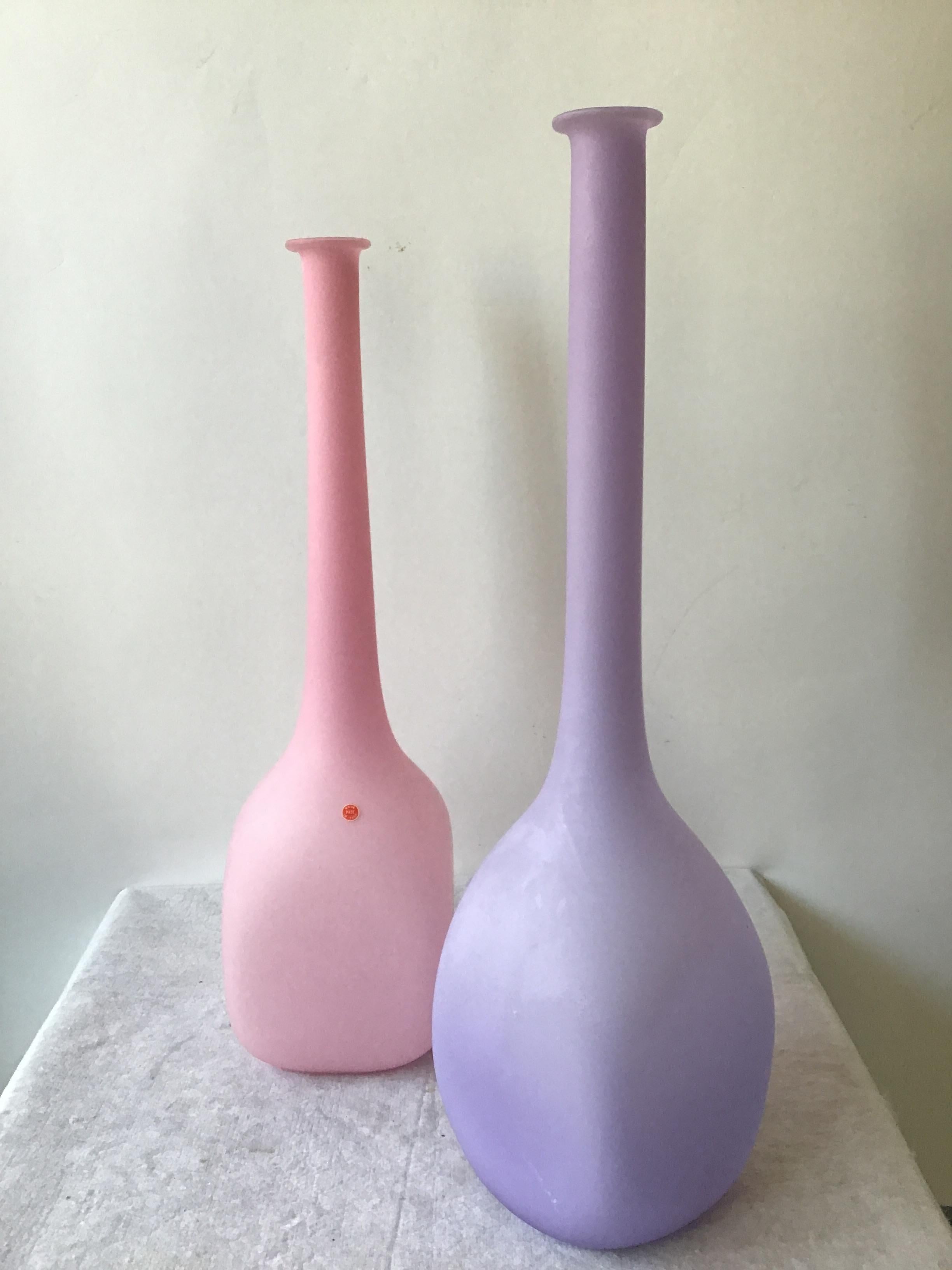 1960s Tall Pink or Violet Frosted Murano Glass Lamps In Good Condition In Tarrytown, NY