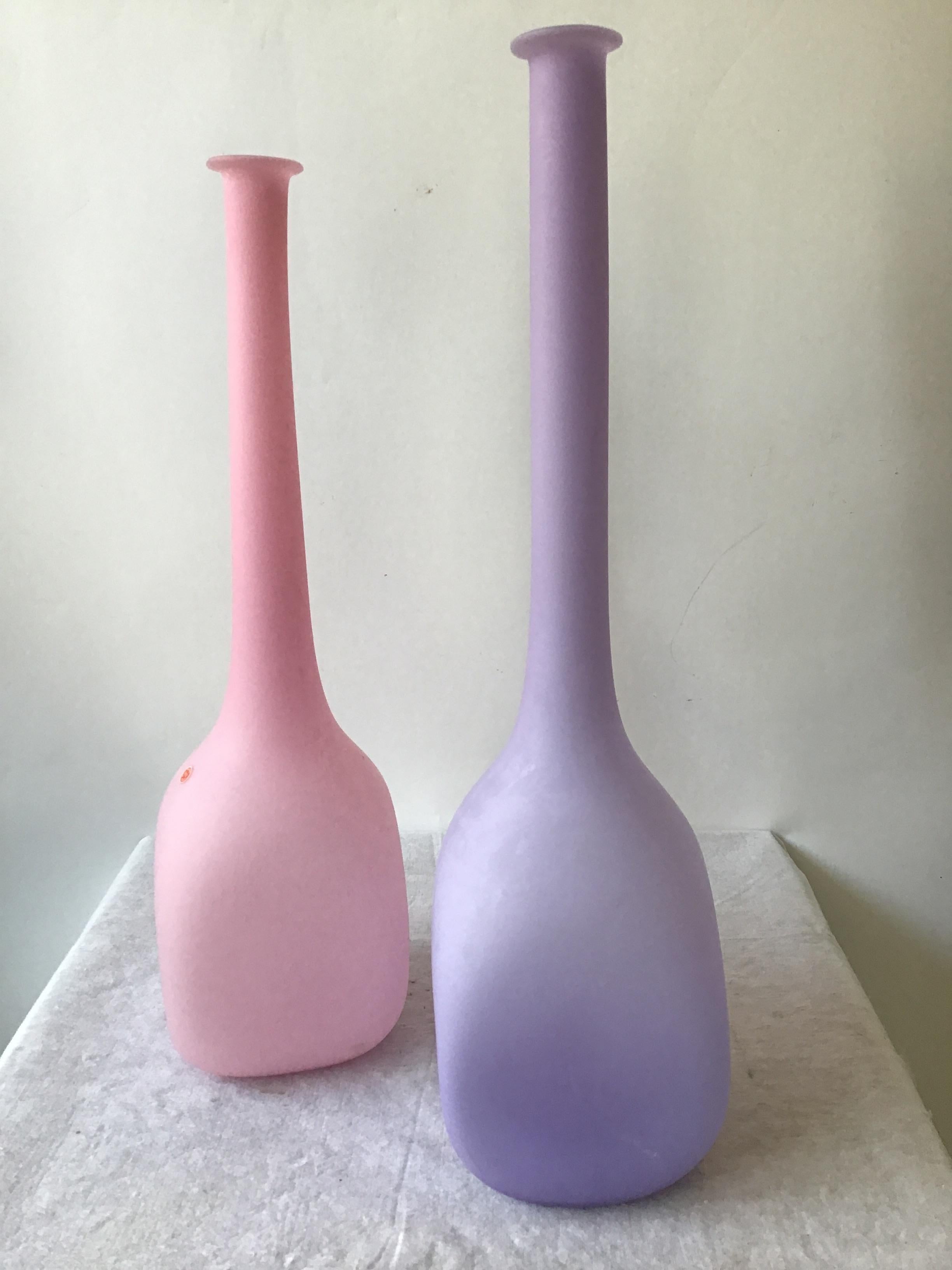 Mid-20th Century 1960s Tall Pink or Violet Frosted Murano Glass Lamps