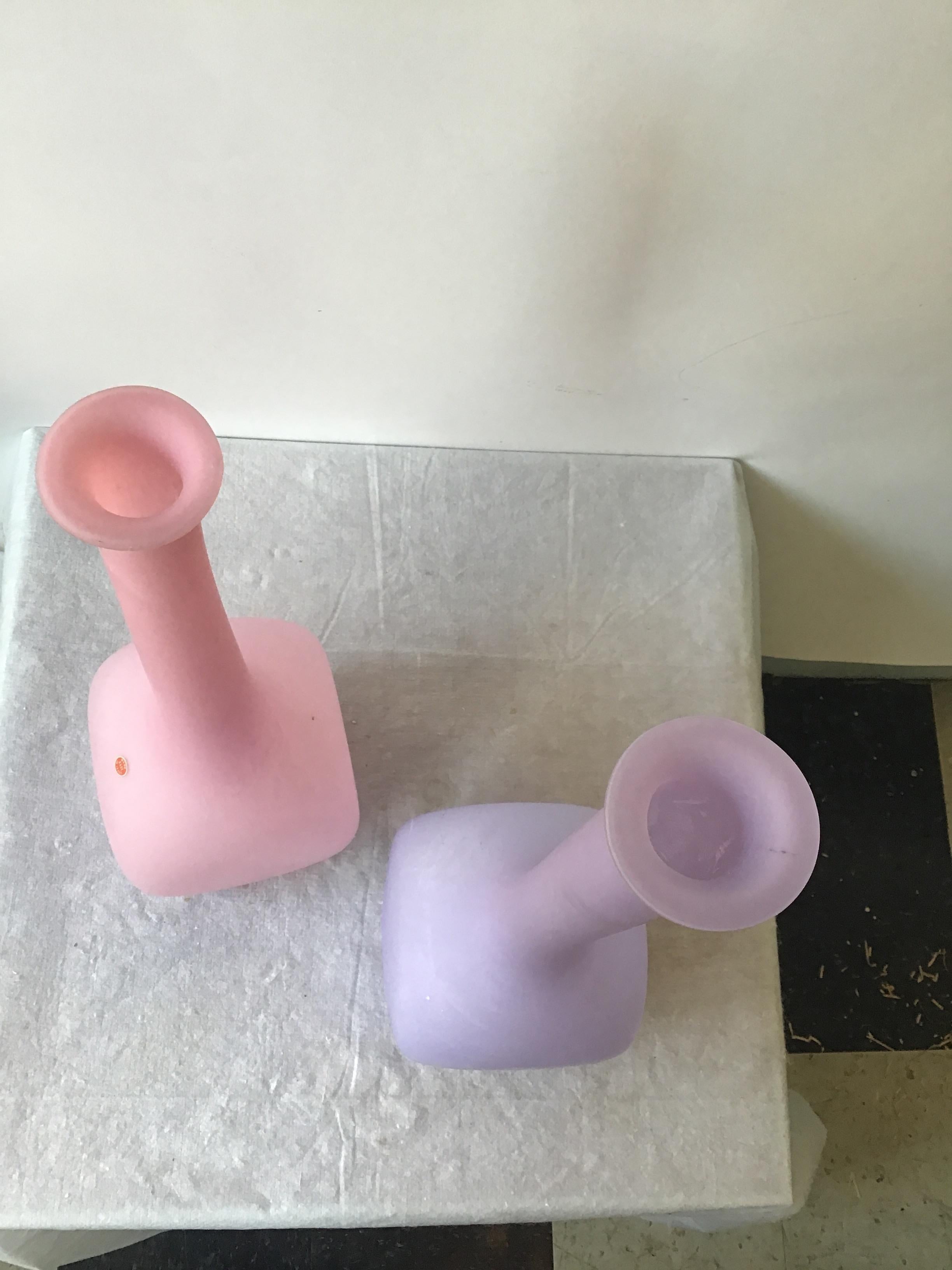 Art Glass 1960s Tall Pink or Violet Frosted Murano Glass Lamps