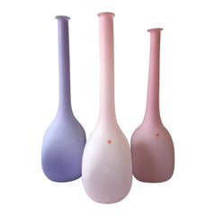 1960s Tall Pink or Violet Frosted Murano Glass Lamps