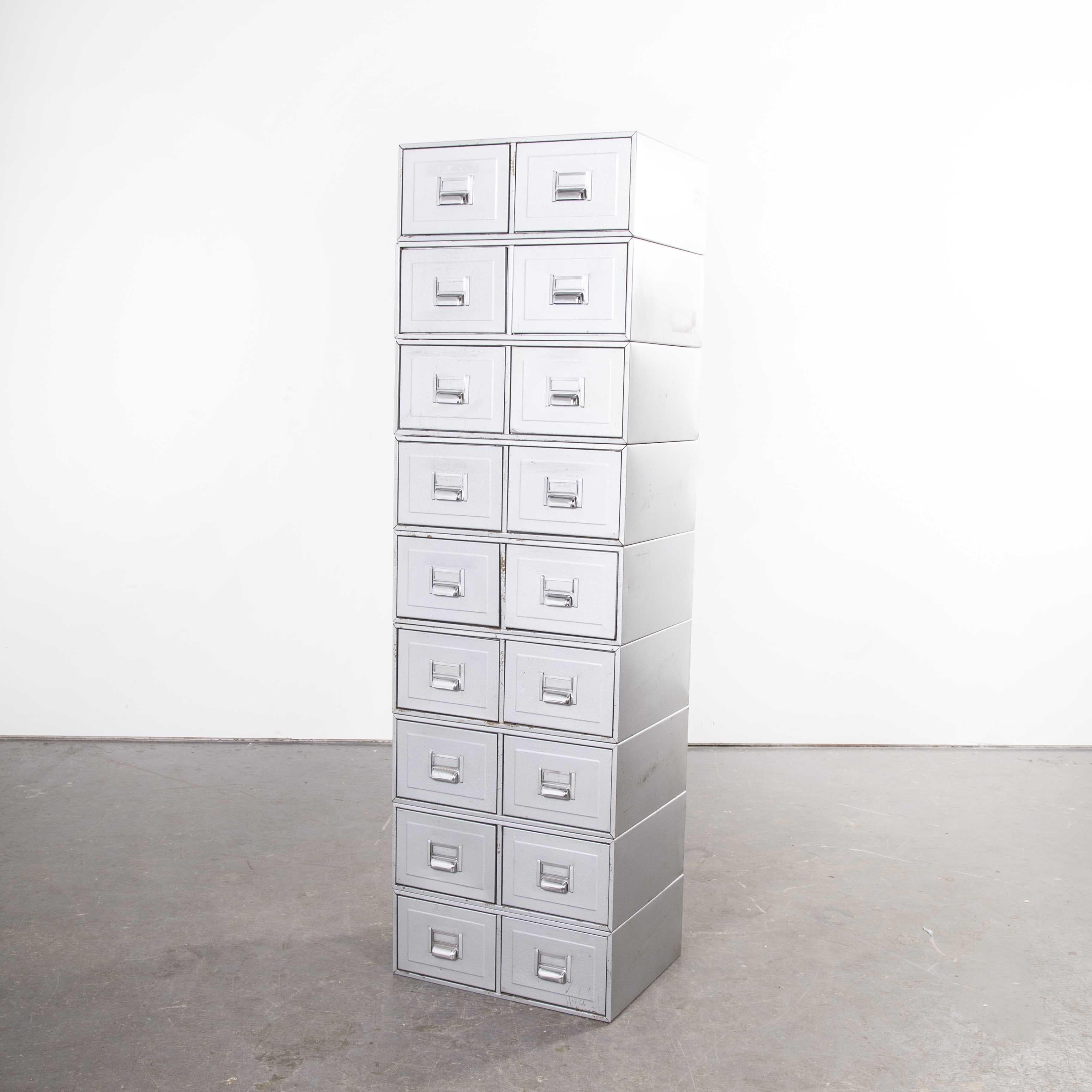 Mid-20th Century 1960s Tall Set of Grey Metallic Filing Boxes, Set of Nine
