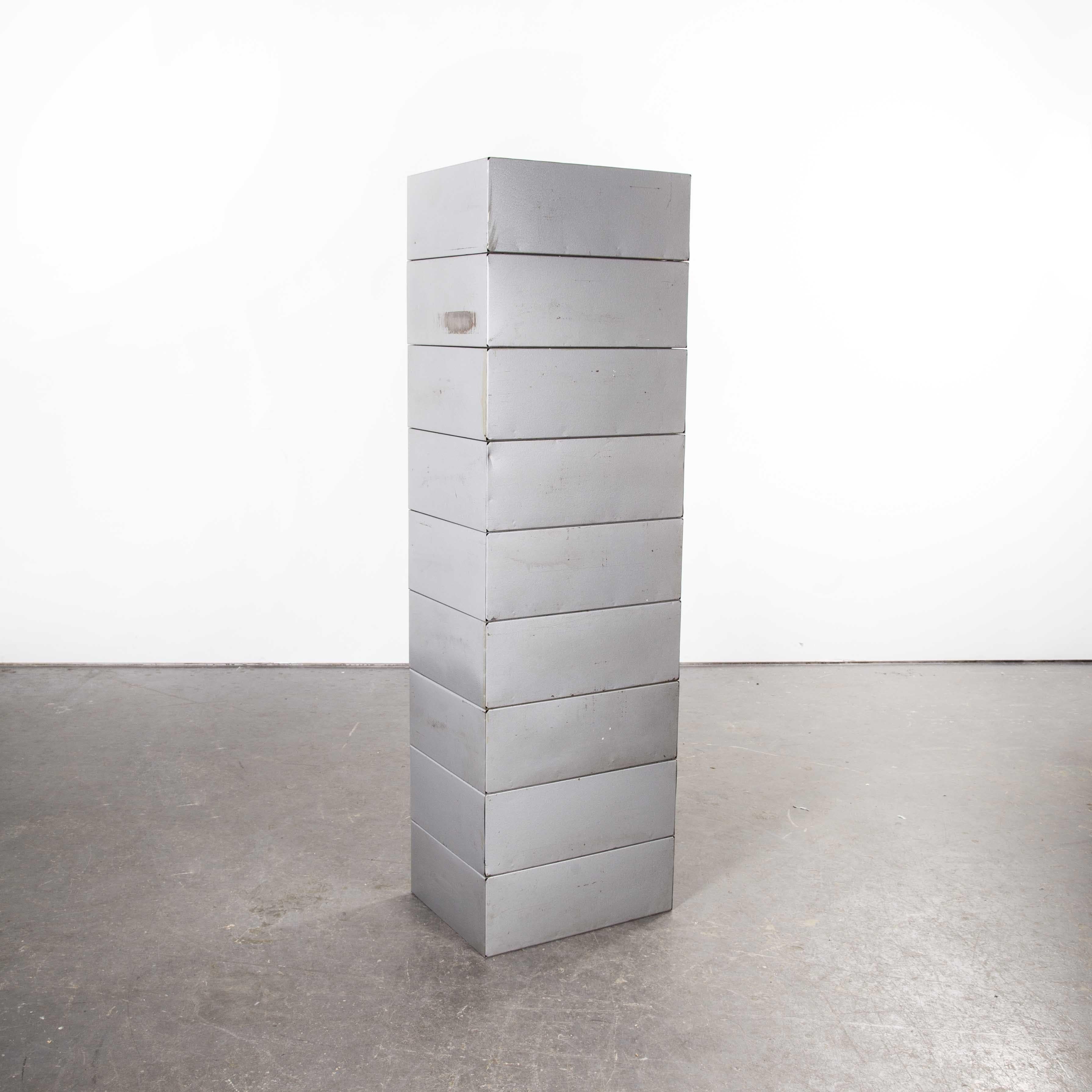 1960s Tall Set of Grey Metallic Filing Boxes, Set of Nine 2