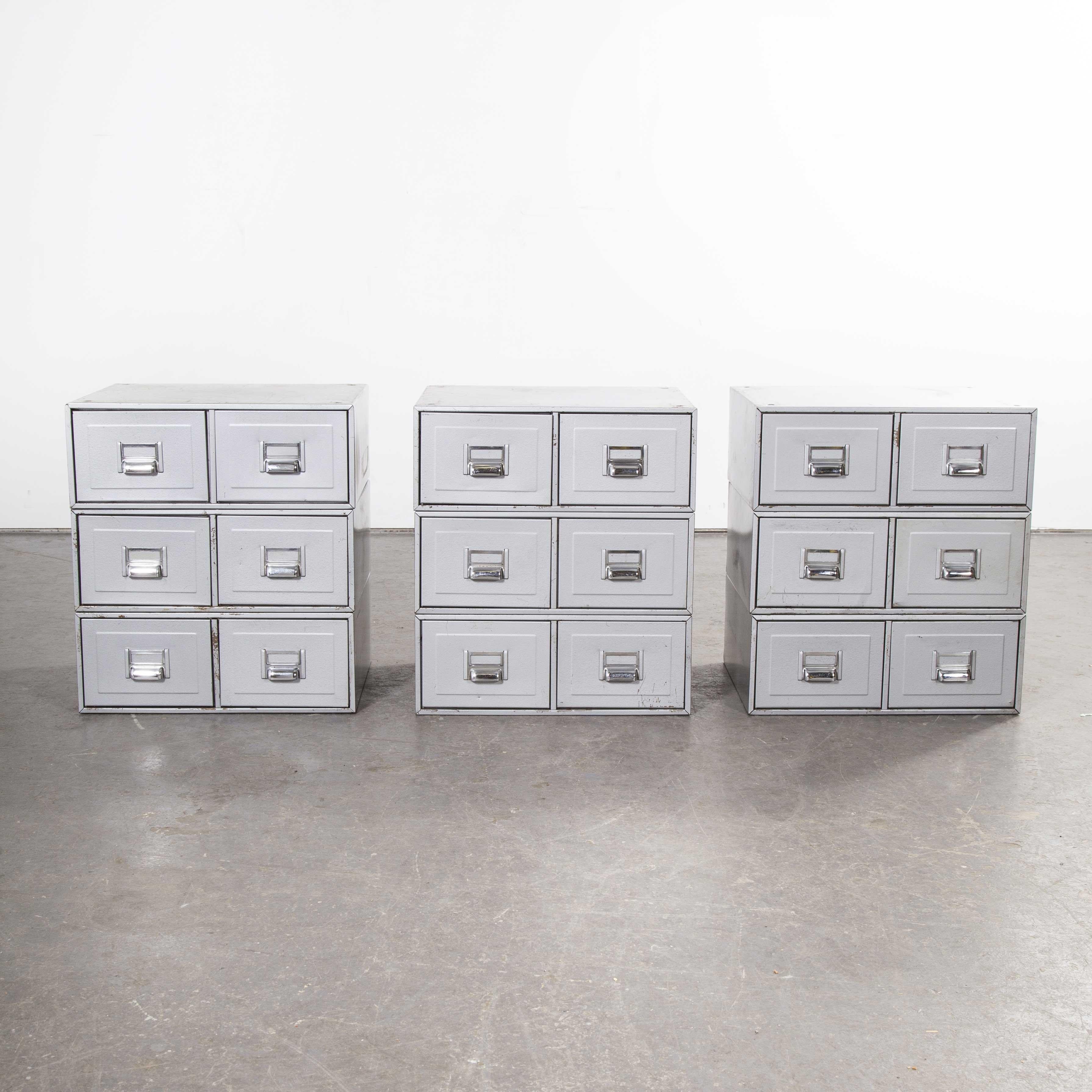 1960s Tall Set of Grey Metallic Filing Boxes, Set of Nine 3