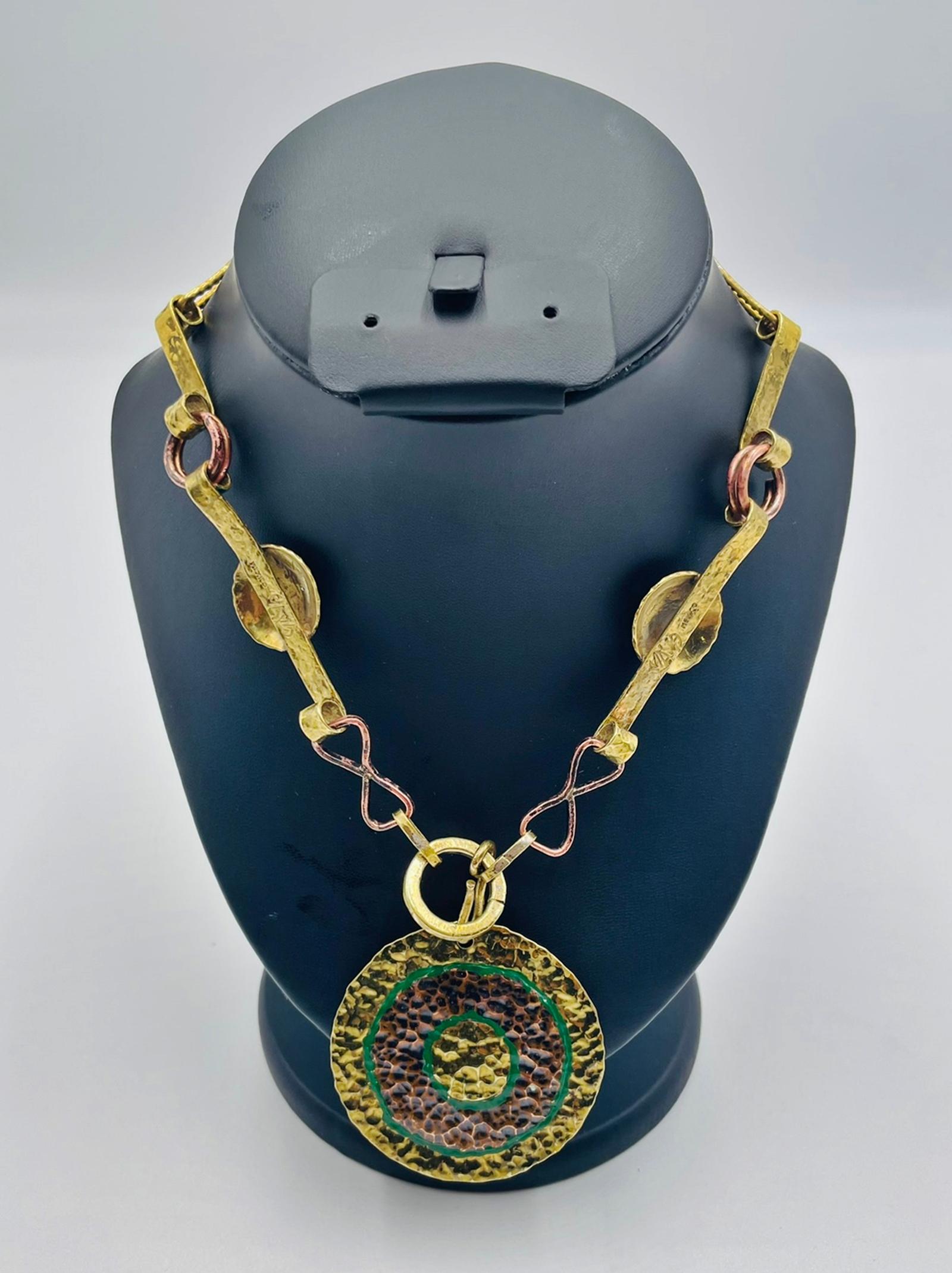 Mid-Century Modern 1960s Taller Maya Mixed Metal Modernist Necklace, Mexico For Sale