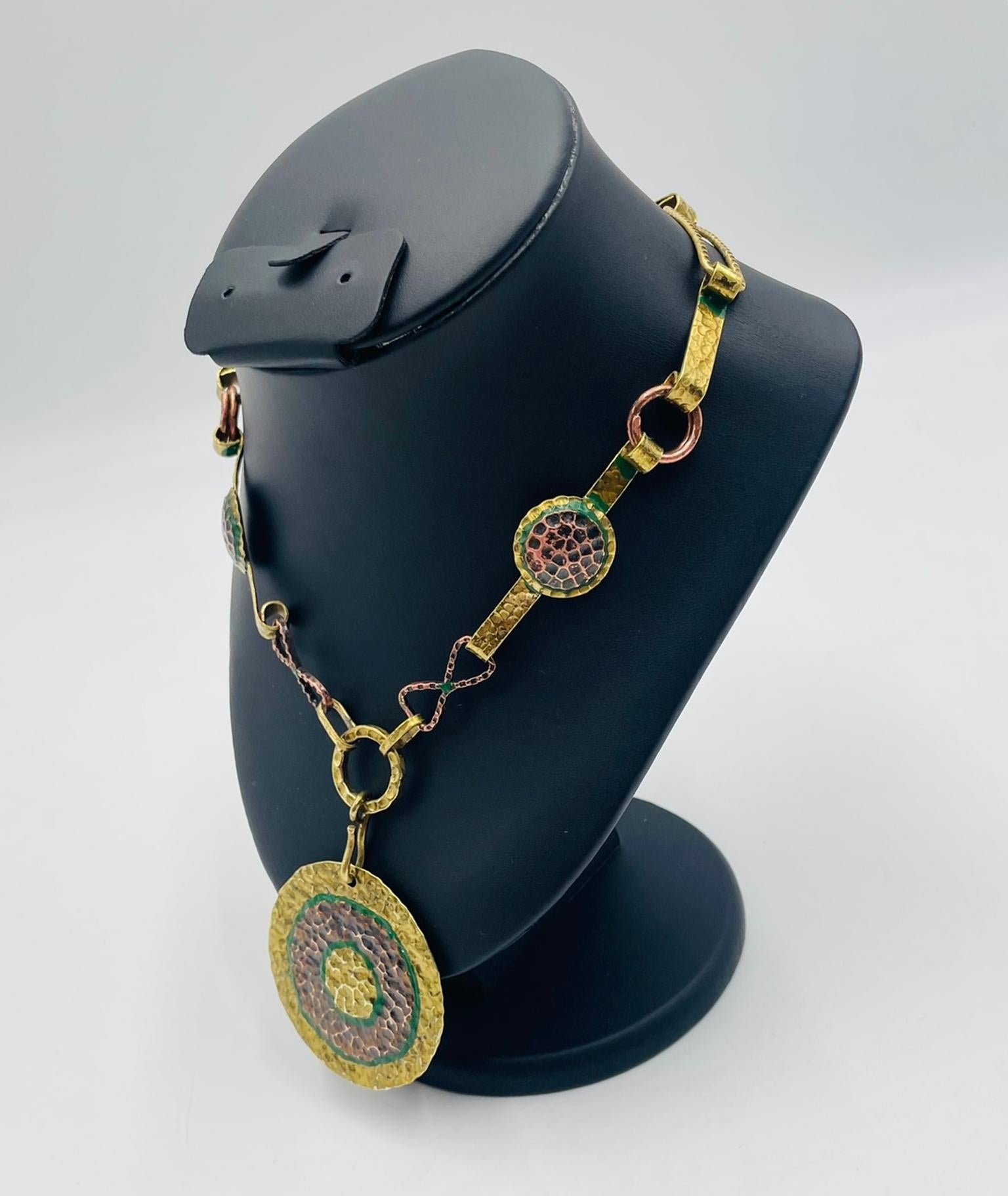 Mexican 1960s Taller Maya Mixed Metal Modernist Necklace, Mexico For Sale