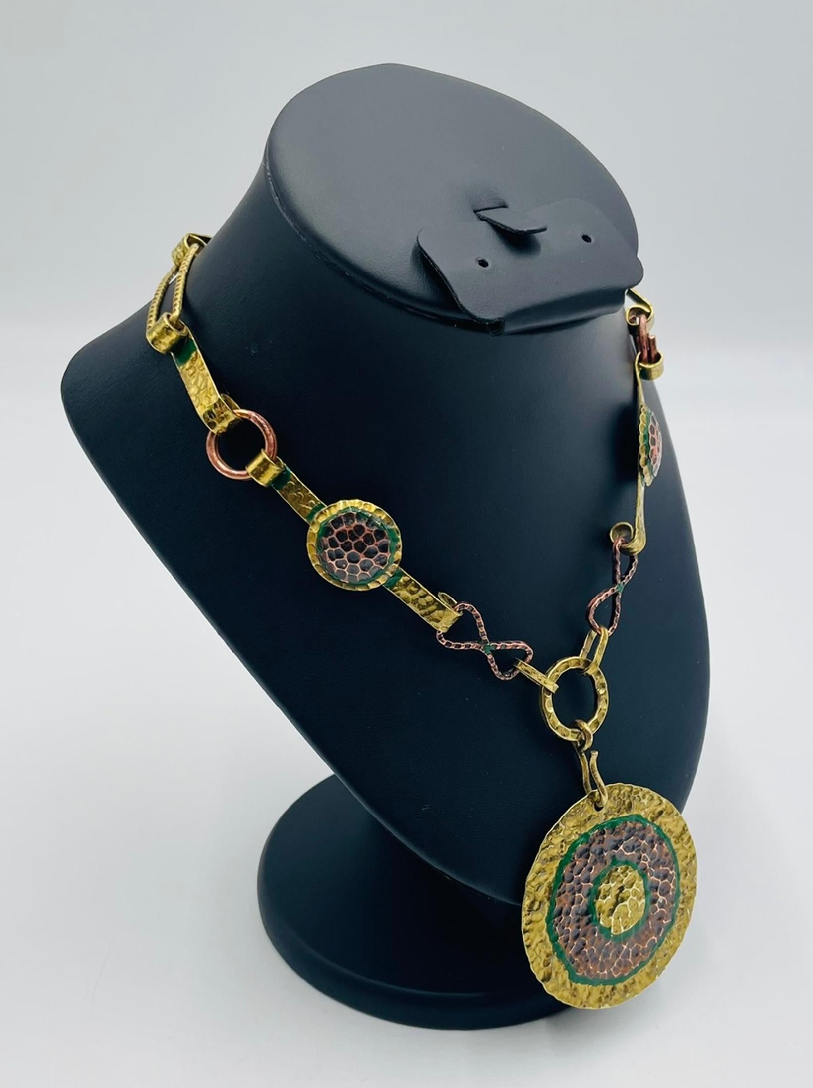 Anodized 1960s Taller Maya Mixed Metal Modernist Necklace, Mexico For Sale