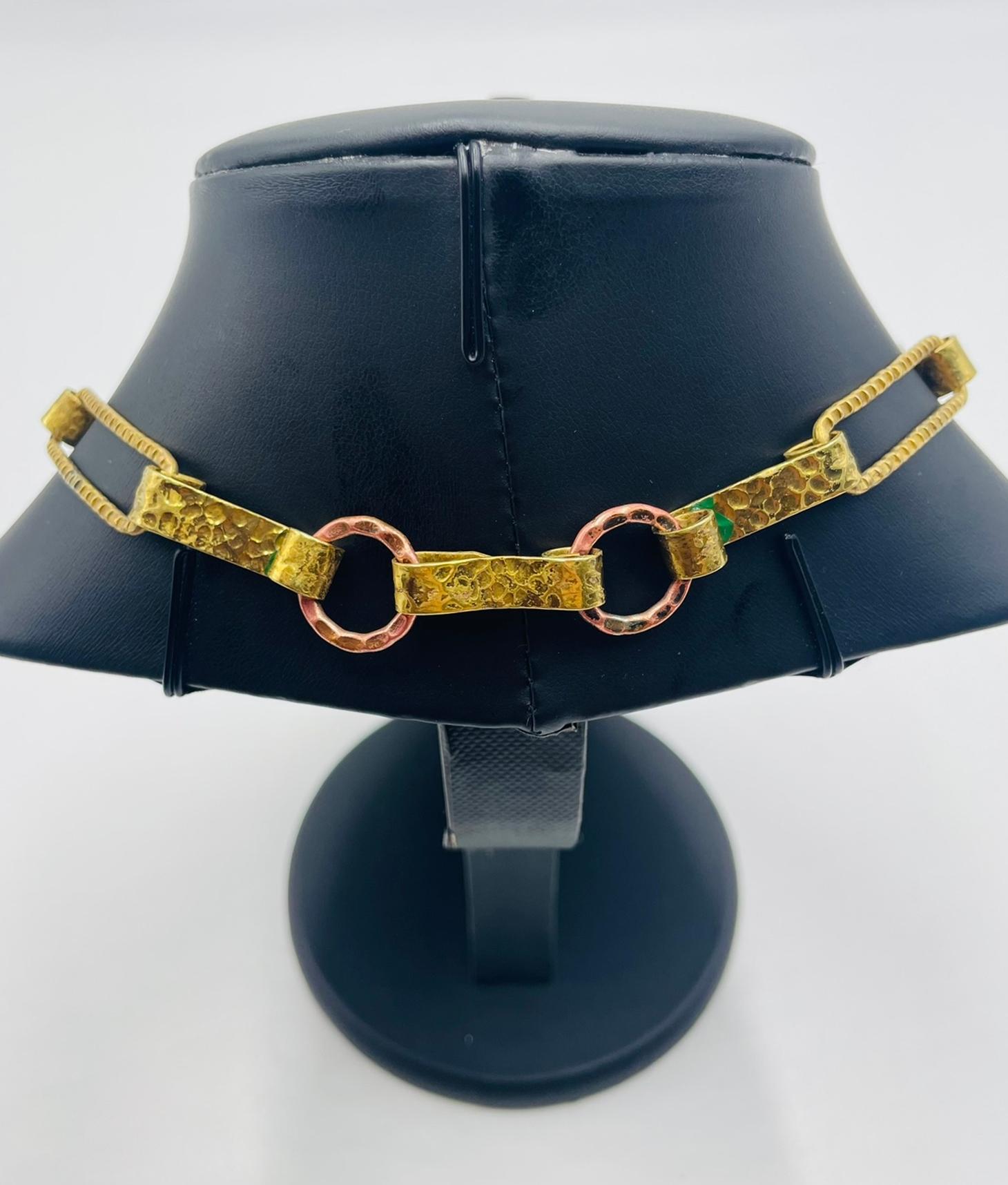 Brass 1960s Taller Maya Mixed Metal Modernist Necklace, Mexico For Sale