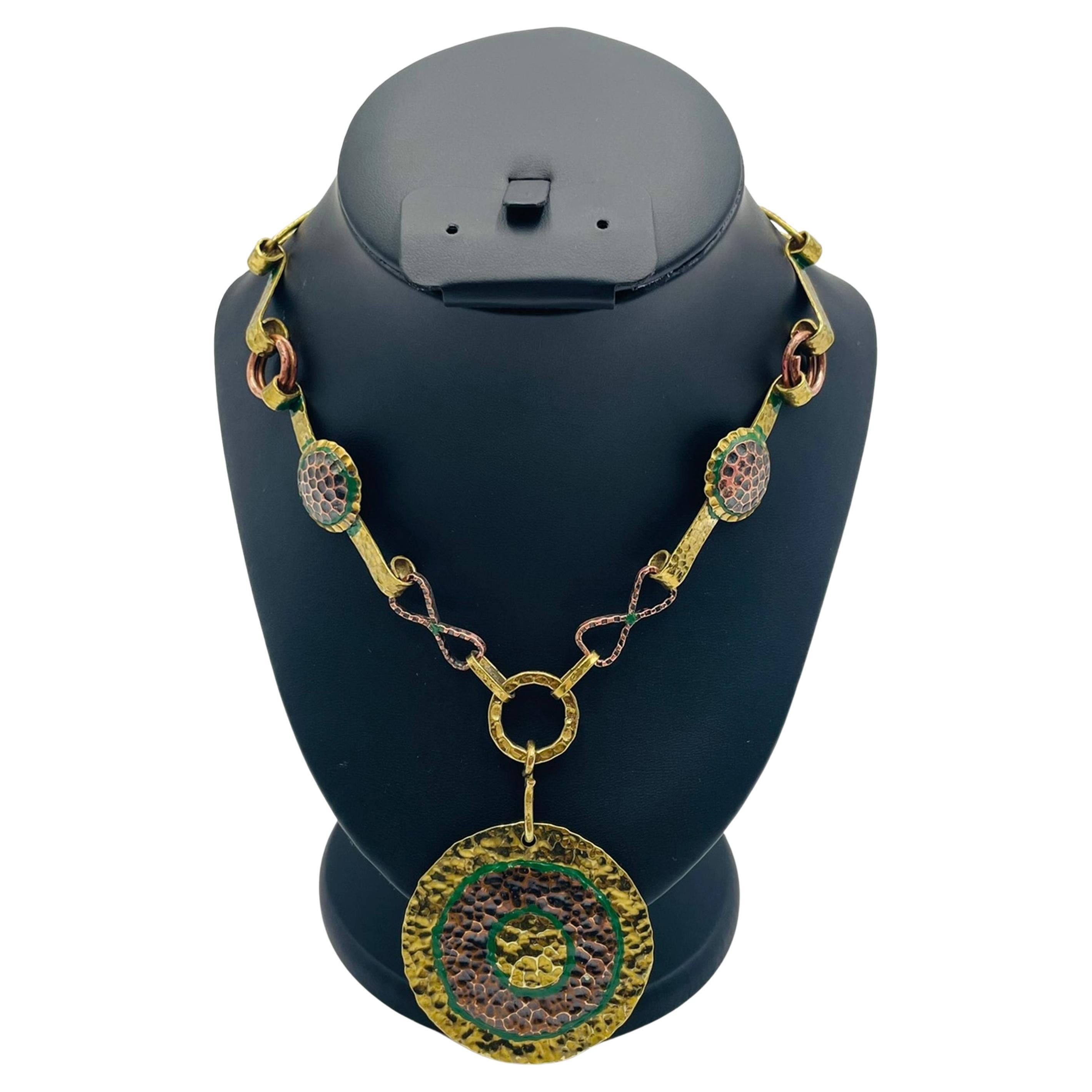 1960s Taller Maya Mixed Metal Modernist Necklace, Mexico For Sale