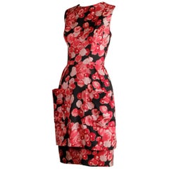 1960s Talmack by John Moore Vintage Red Pink and Black Floral Print Silk Dress