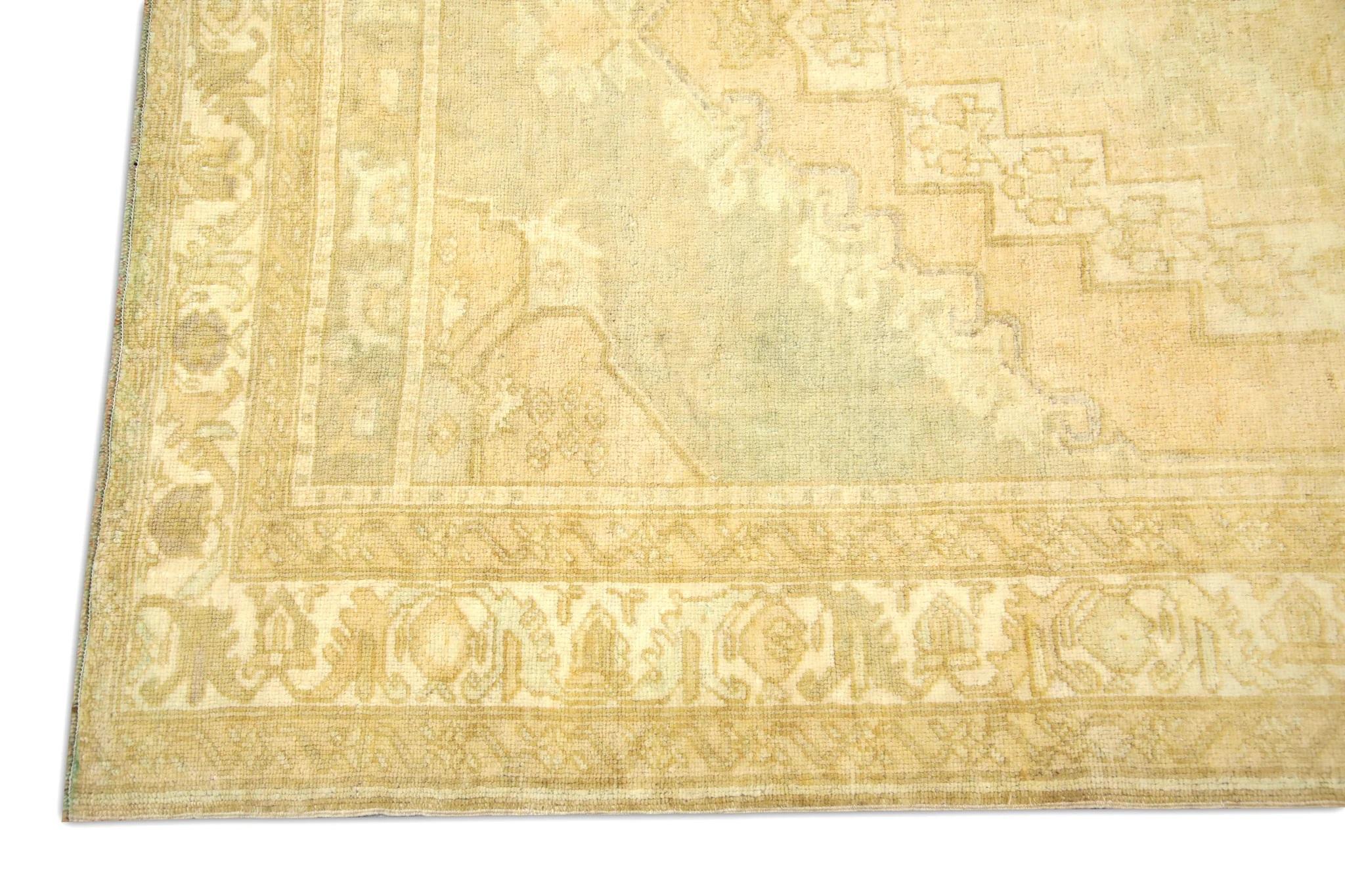 Tribal 1960s Tan & Beige Vintage Turkish Rug 4'5