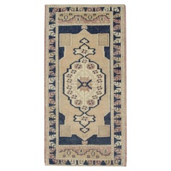 1960s Tan 
Blue Vintage Turkish Mini Rug 1
10" X 3
7"