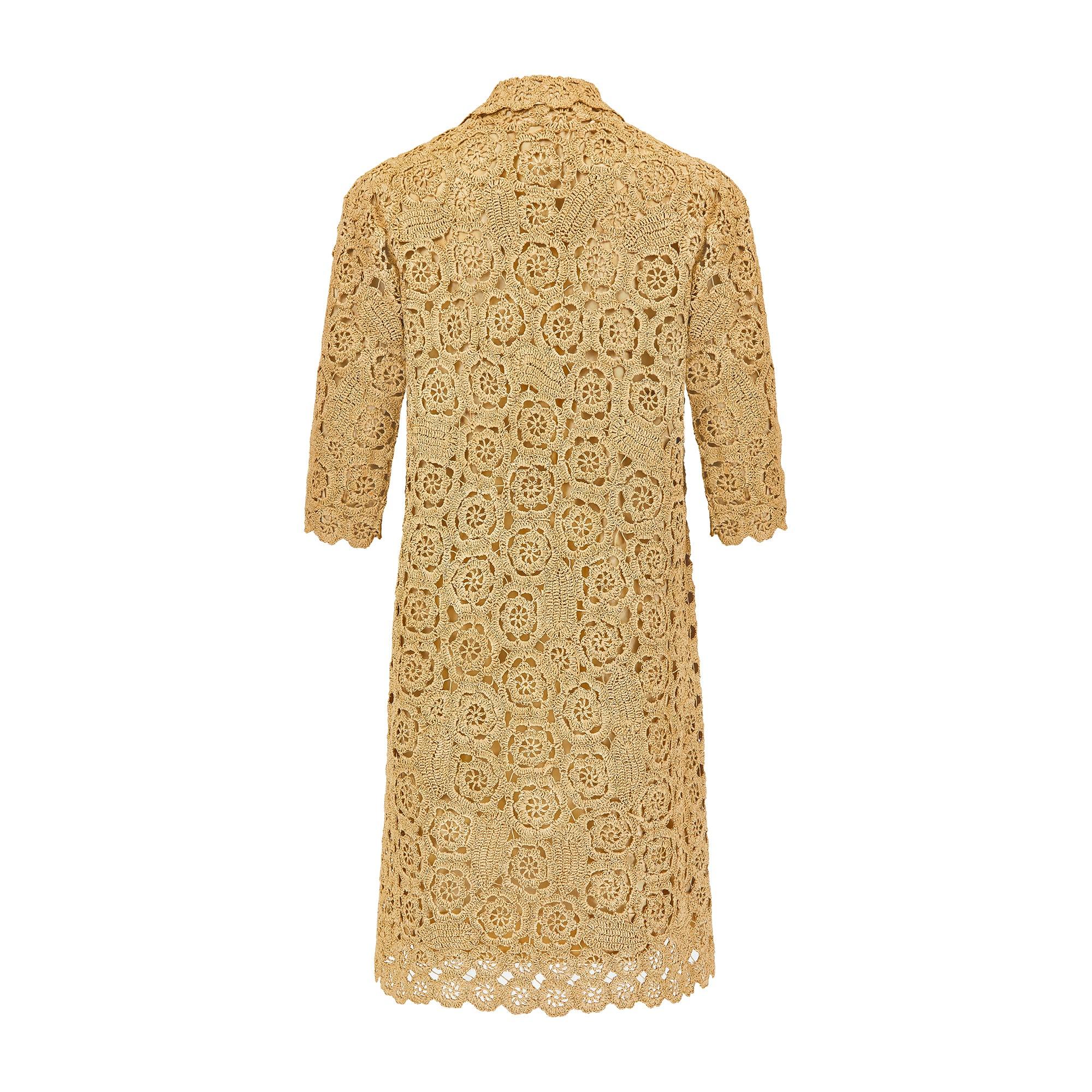 Beige 1960s Tan Floral Raffia Overcoat For Sale