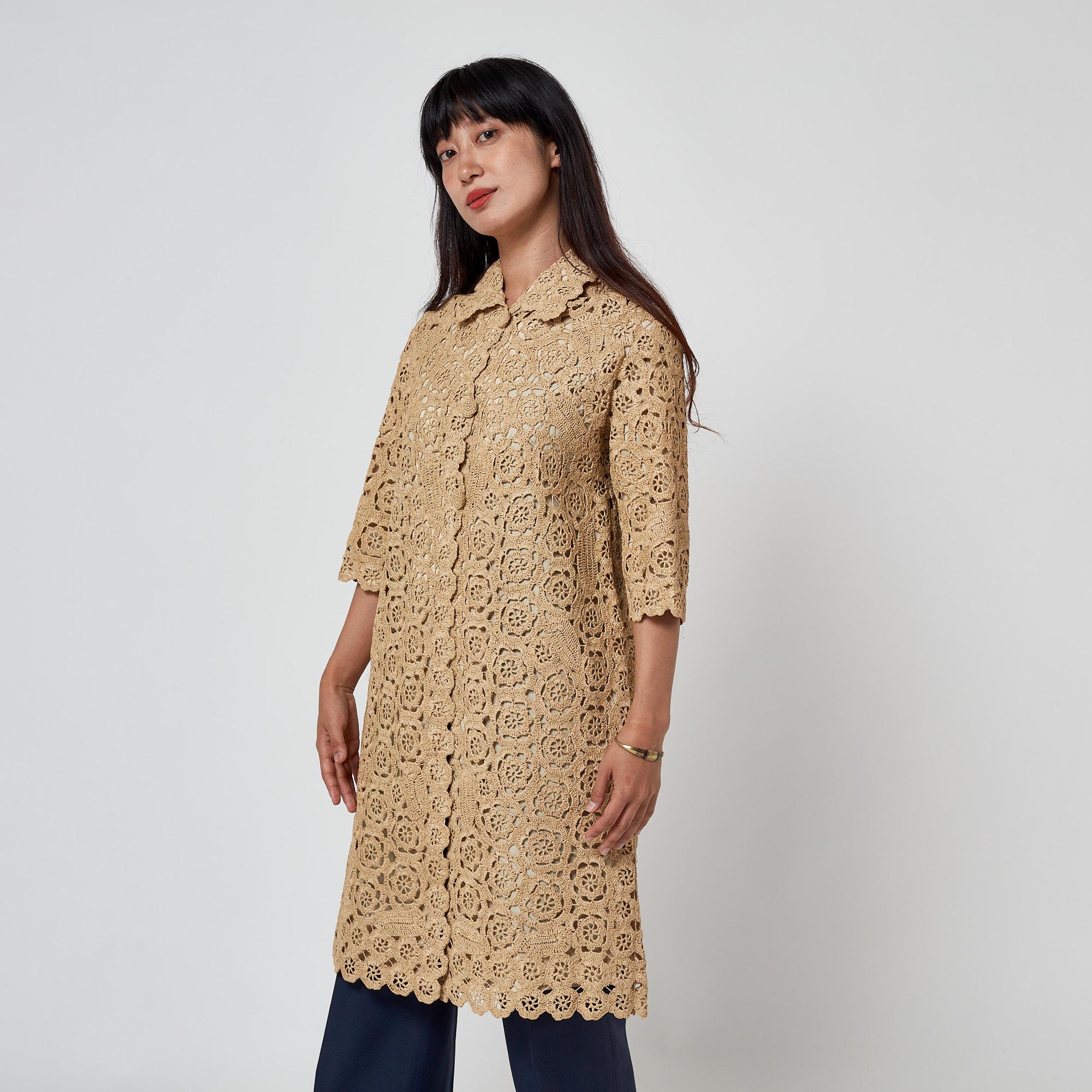 1960s Tan Floral Raffia Overcoat For Sale 2