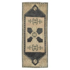 1960s Tan & Gray Vintage Turkish Mini Rug 1'3" X 2'10"