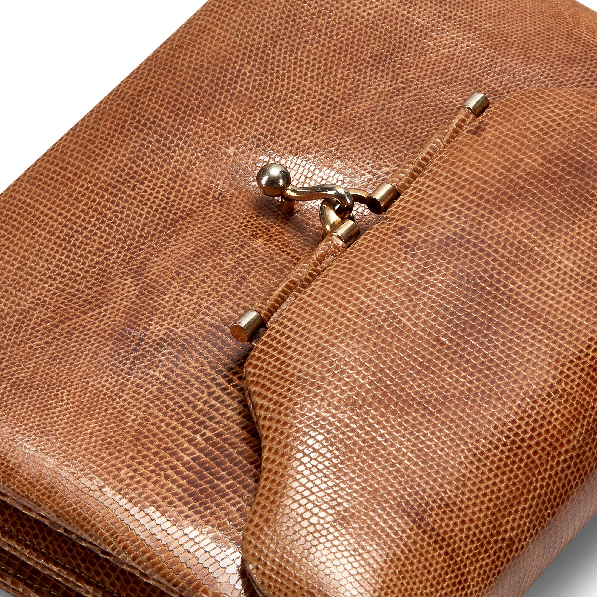 Women's 1960s Tan Lizard Clasp Bag For Sale