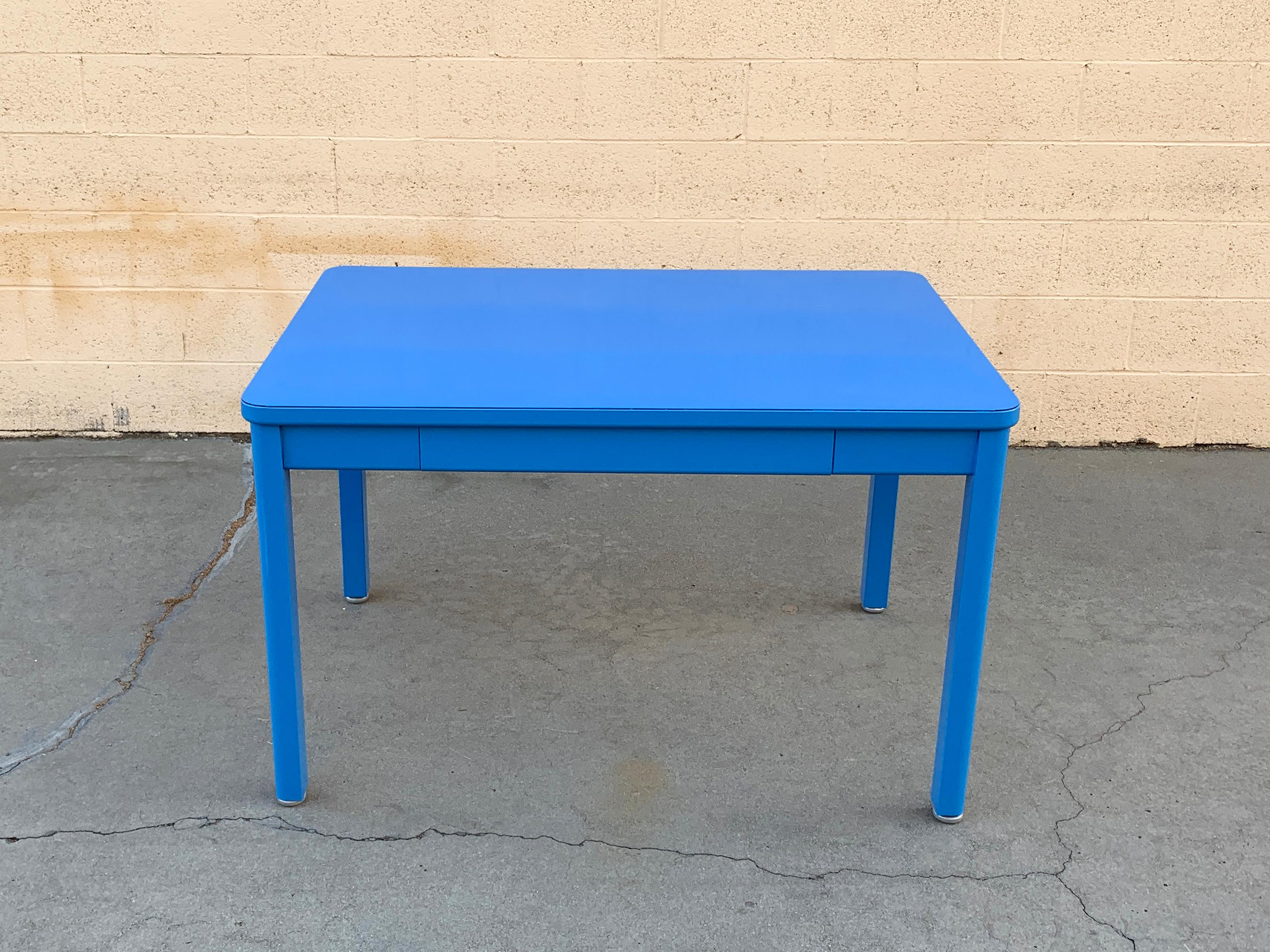 Mid-Century Modern 1960s Tanker Table by Steelcase, Refinished in Bright Blue