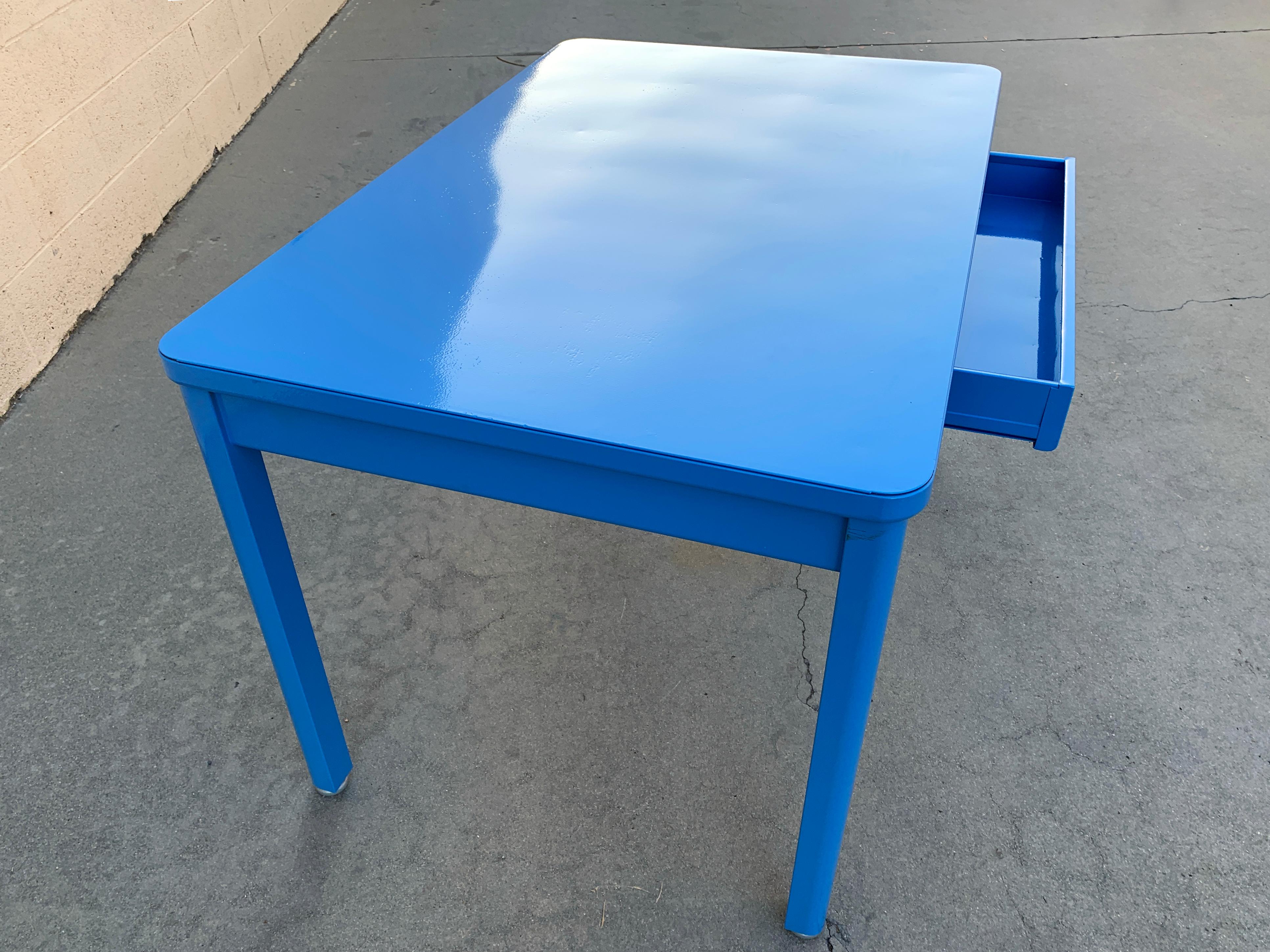 American 1960s Tanker Table by Steelcase, Refinished in Bright Blue
