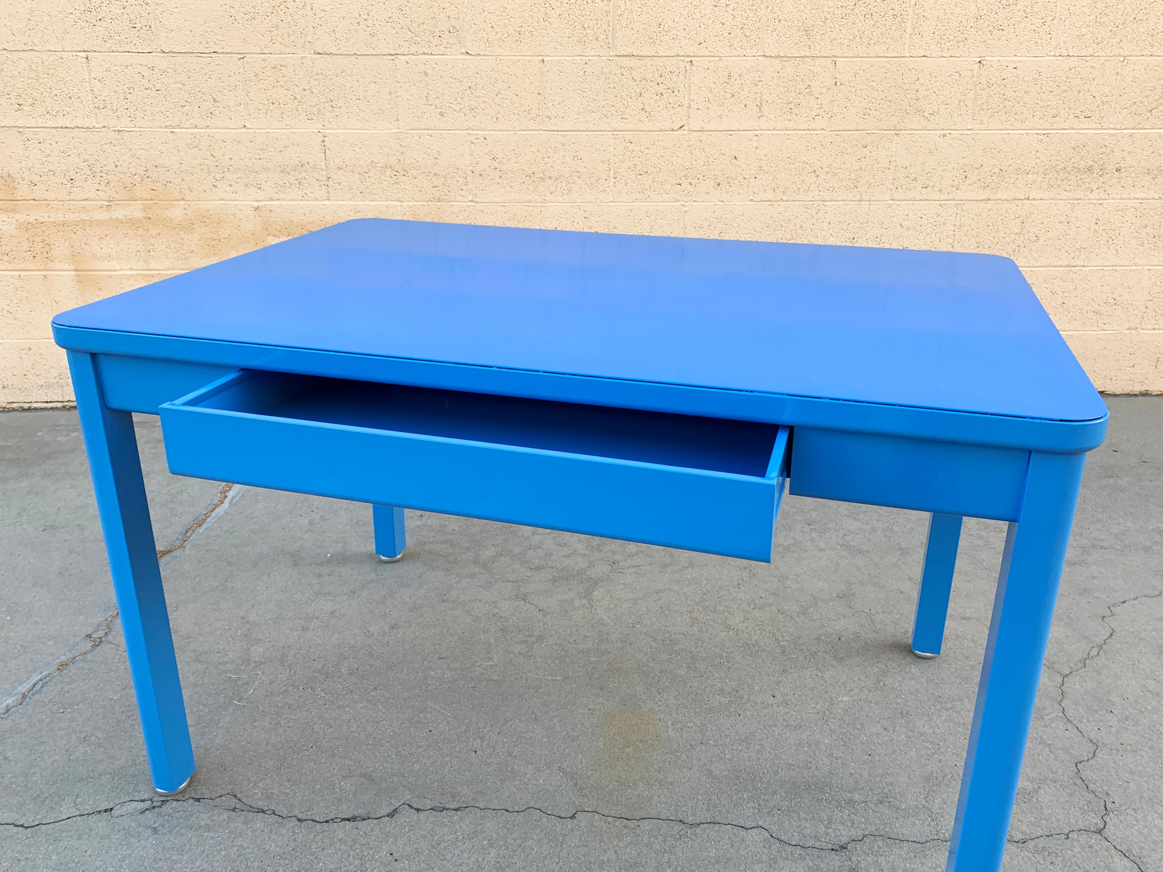 Mid-20th Century 1960s Tanker Table by Steelcase, Refinished in Bright Blue