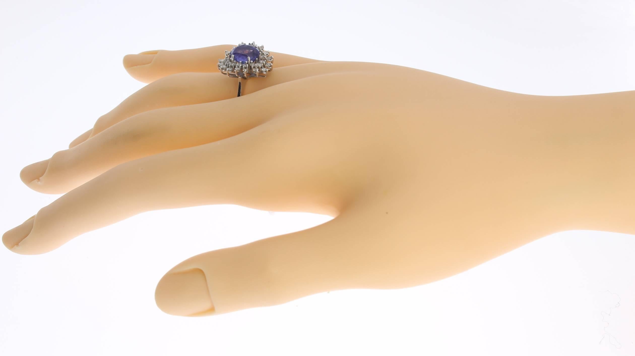 Women's 1960s Tansanite Diamond White Gold Cocktail Ring For Sale
