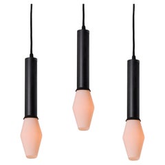 Set of 3 Tapio Wirkkala Airam Black Metal and Glass Pendants with original bulbs