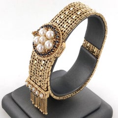 1960s Tassel Slide Bracelet Pearl Sapphire Clasp