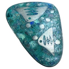 1960s Taxco Mexico Abstract Fish Malachite Sterling Silver Pin