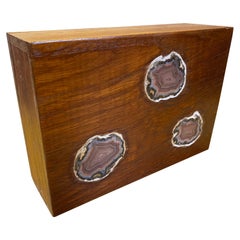 1960s Teak and Agate Geode Hanging Night Light
