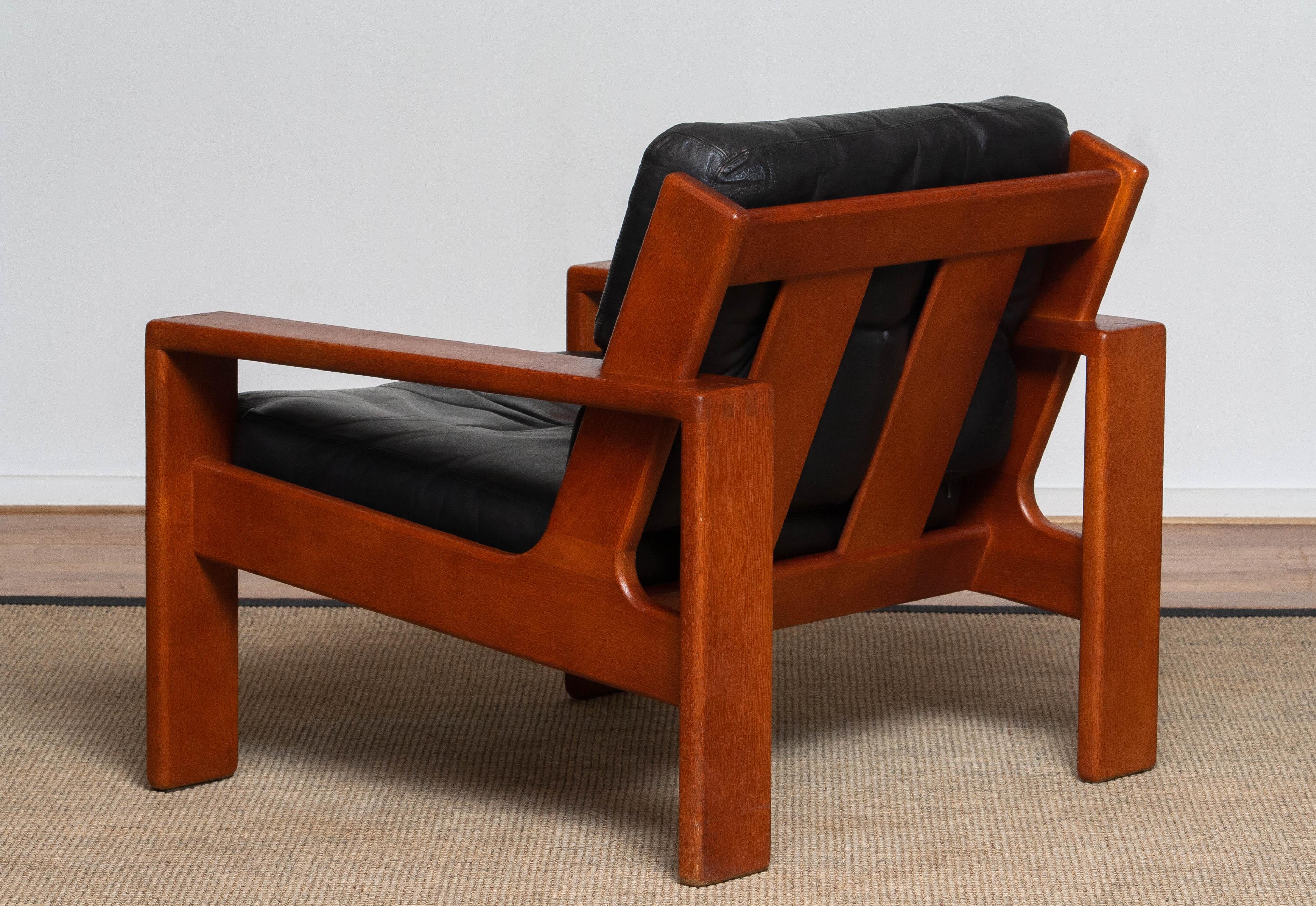 Brutalist 1960s, Teak and Black Leather Cubist Lounge Chair by Esko Pajamies for Asko