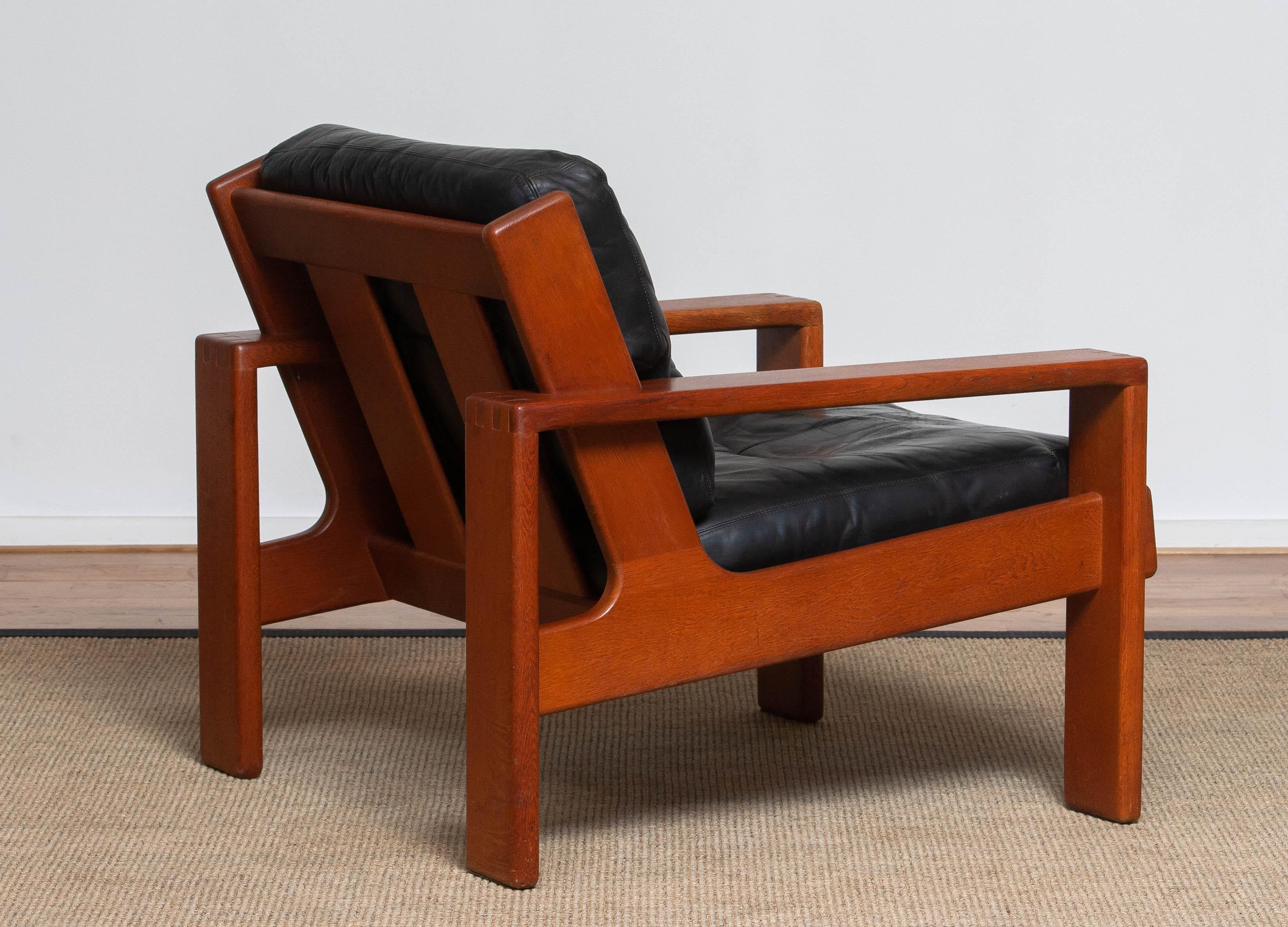 Brutalist 1960s, Teak and Black Leather Cubist Lounge Chair by Esko Pajamies for Asko