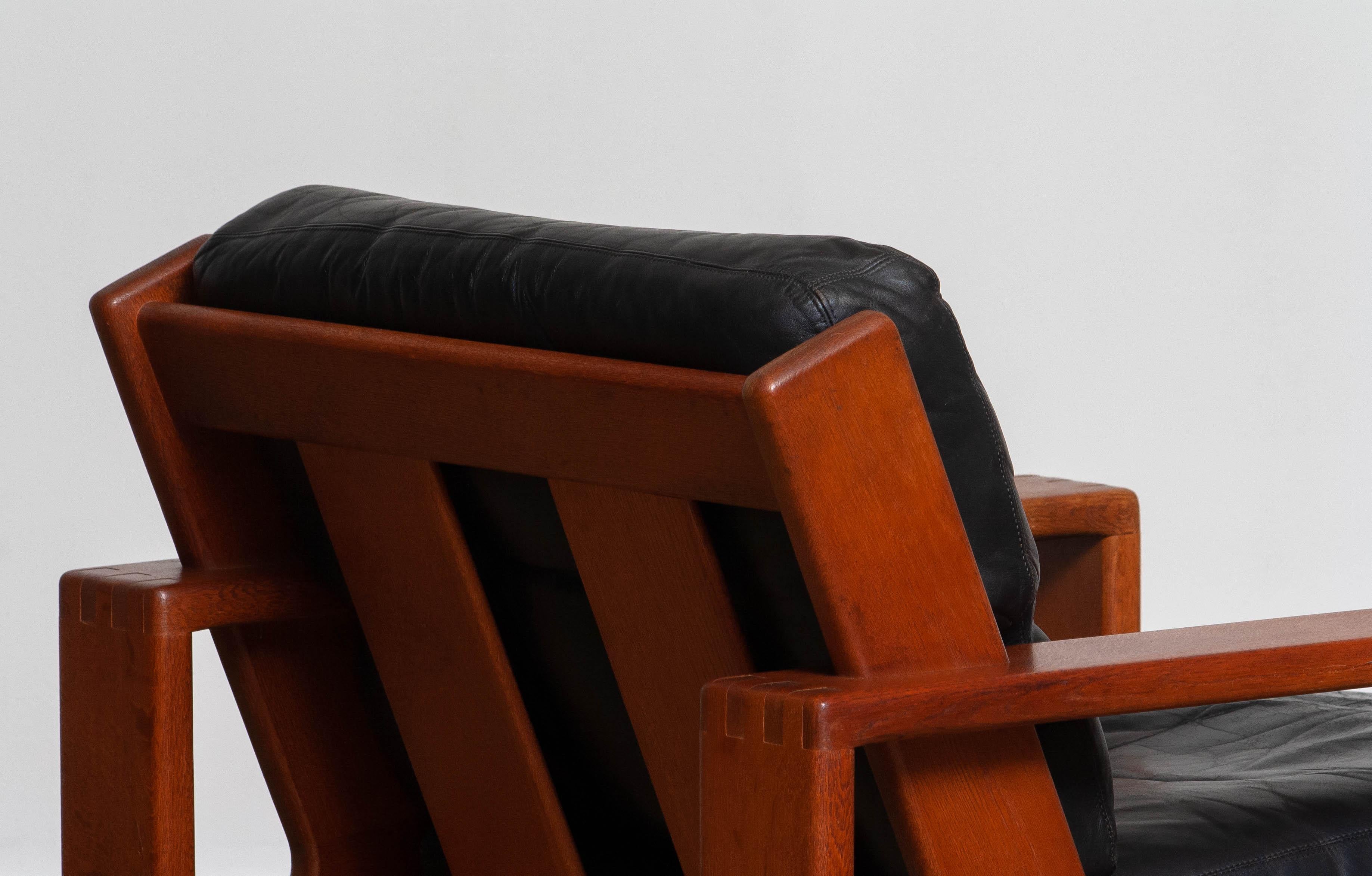 Finnish 1960s, Teak and Black Leather Cubist Lounge Chair by Esko Pajamies for Asko