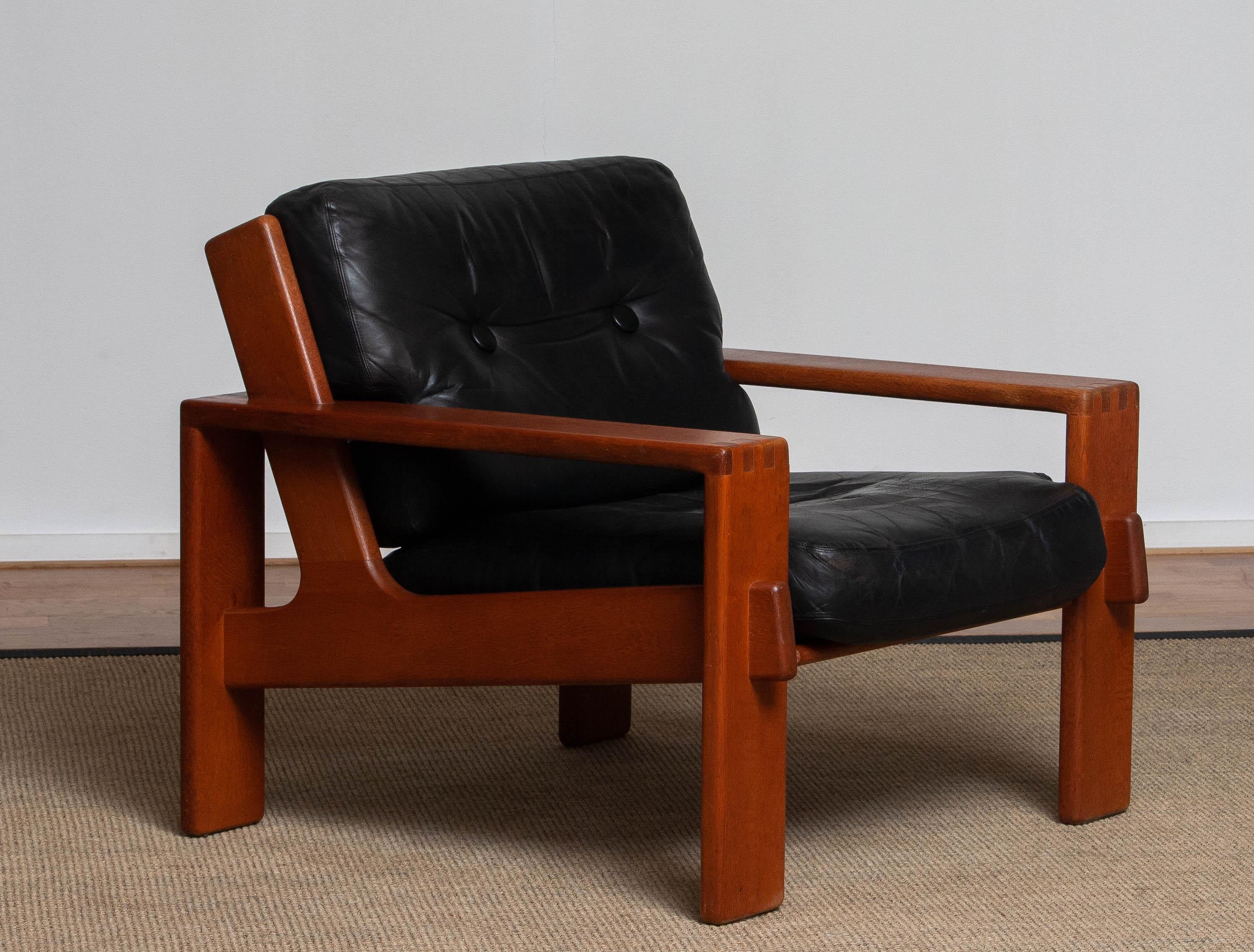 1960s, Teak and Black Leather Cubist Lounge Chair by Esko Pajamies for Asko In Good Condition In Silvolde, Gelderland