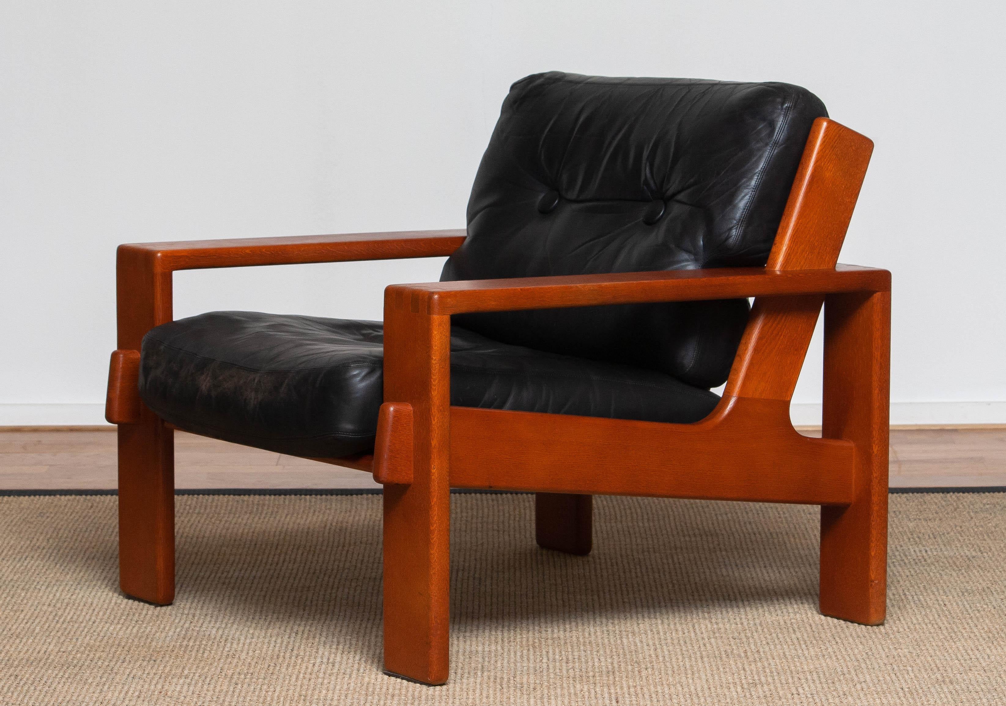 Mid-20th Century 1960s, Teak and Black Leather Cubist Lounge Chair by Esko Pajamies for Asko