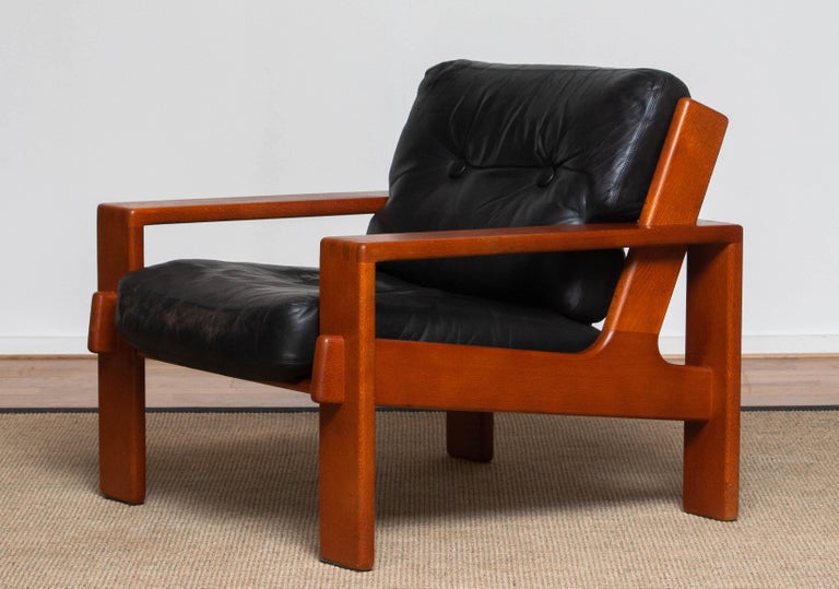 1960s, Teak and Black Leather Cubist Lounge Chair by Esko Pajamies for Asko For Sale 2