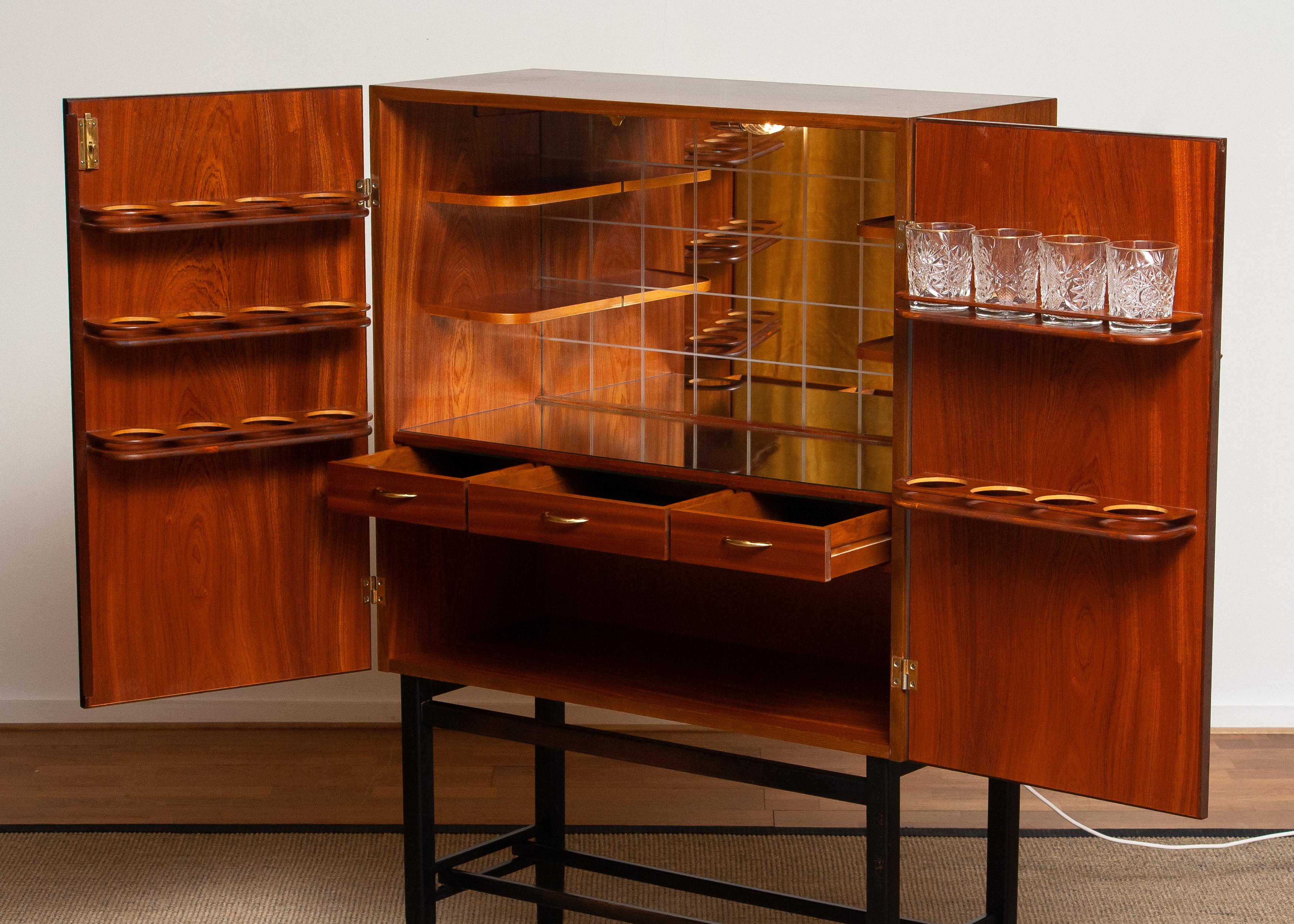 1960's Teak and Brass Dry Bar / Drinks Cabinet Made by Förenade Linköping Sweden 4