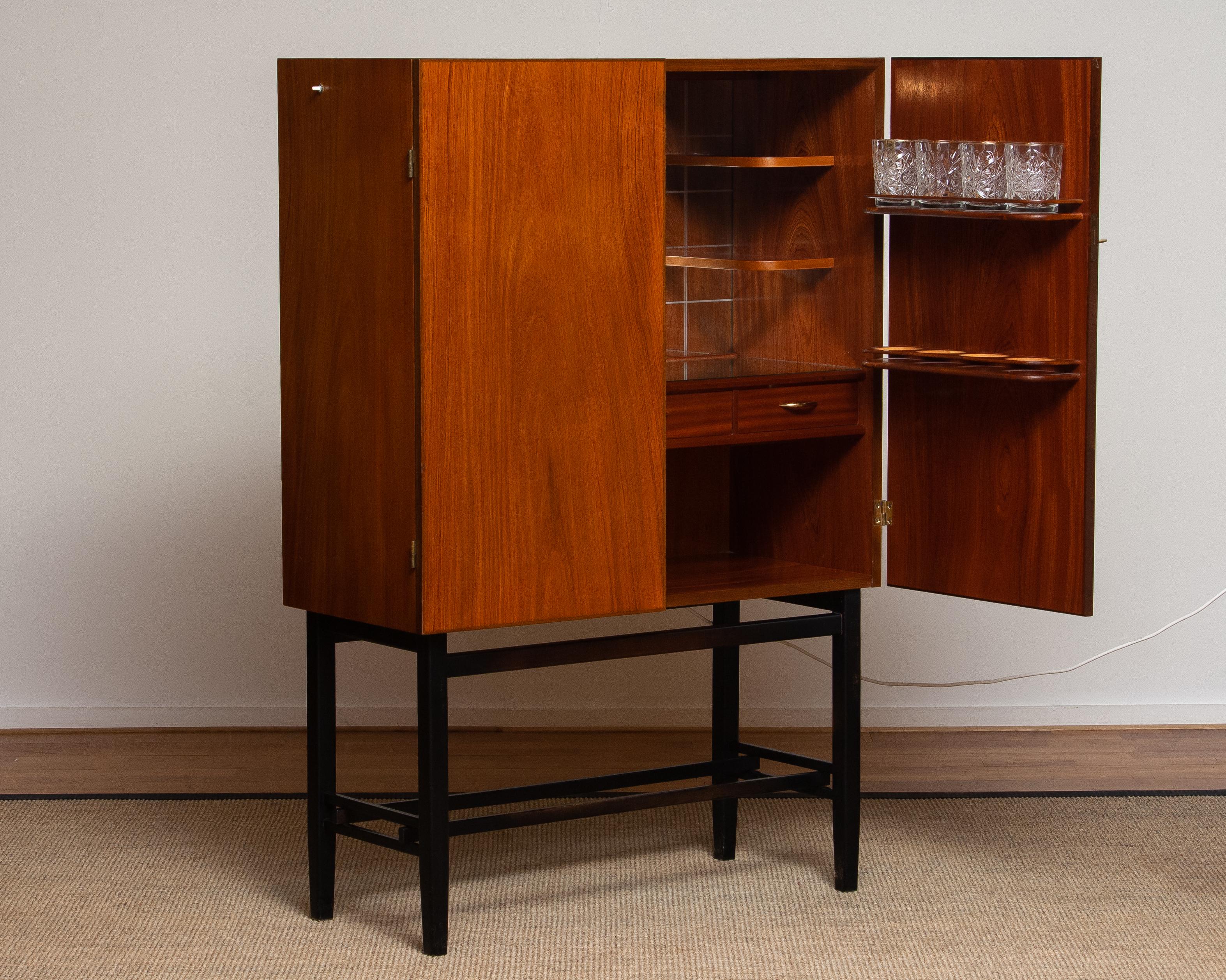 1960's Teak and Brass Dry Bar / Drinks Cabinet Made by Förenade Linköping Sweden 8