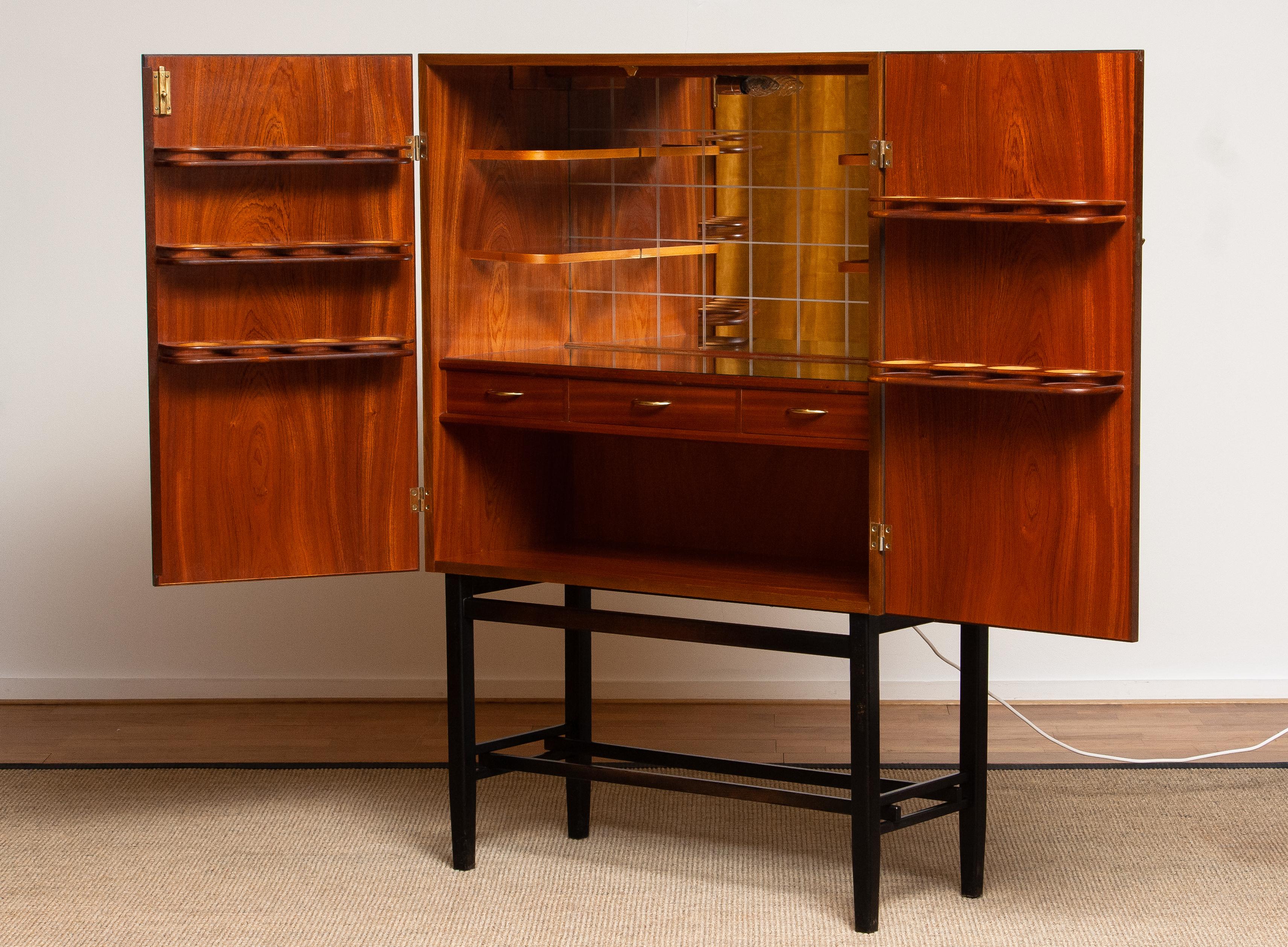 Mid-20th Century 1960's Teak and Brass Dry Bar / Drinks Cabinet Made by Förenade Linköping Sweden